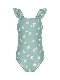 Petit Bateau Kids' Floral Ruffle Swimsuit, Blue, Blue