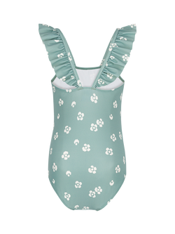 Petit Bateau Kids' Floral Ruffle Swimsuit, Blue - view 2, Blue