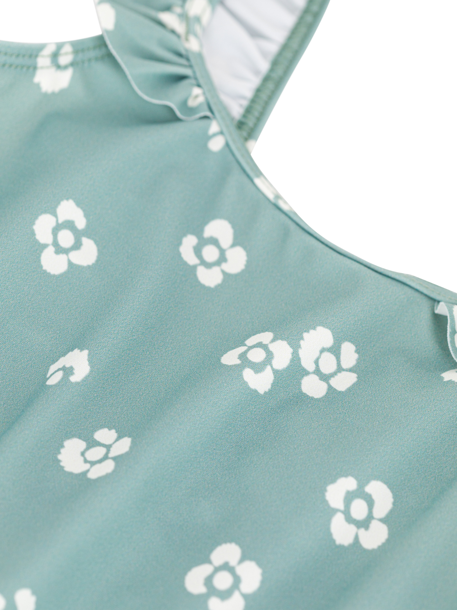 Product image 3 of 3, which shows Petit Bateau Kids' Floral Ruffle Swimsuit, Blue, 3 years