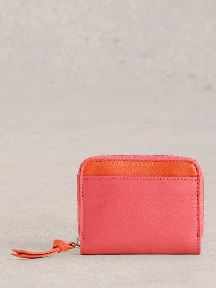 White Stuff Cerys Zip Around Leather Purse, Pink/Orange