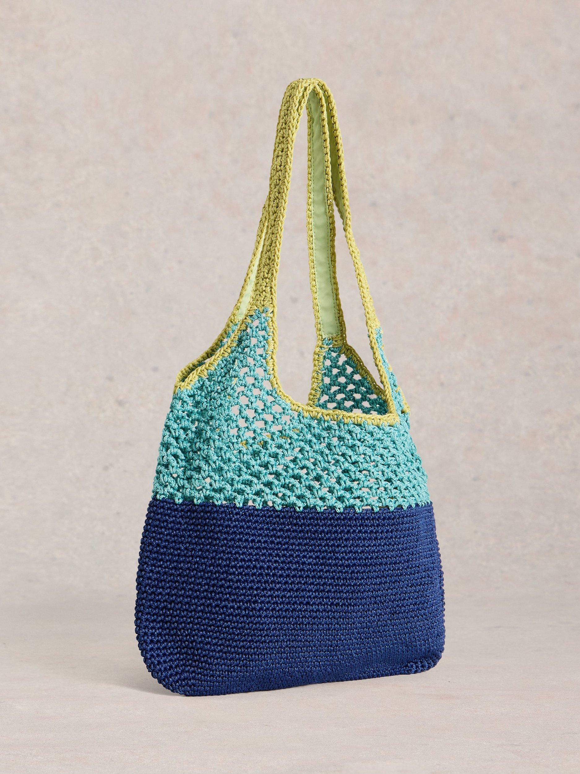 Product image 2 of 5, which shows White Stuff Christe Crochet Shopper Bag, Navy/Turquoise