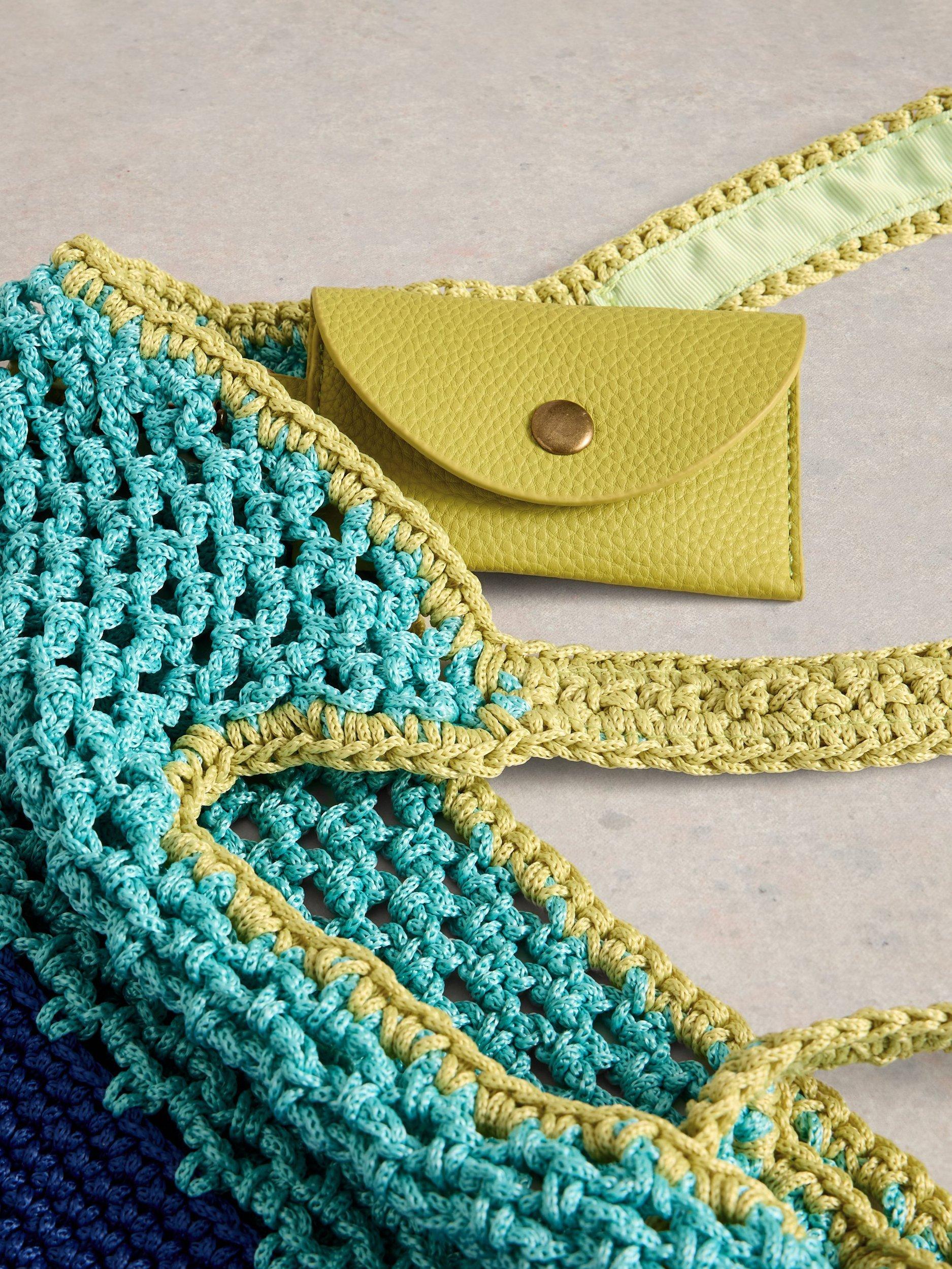 Product image 3 of 5, which shows White Stuff Christe Crochet Shopper Bag, Navy/Turquoise