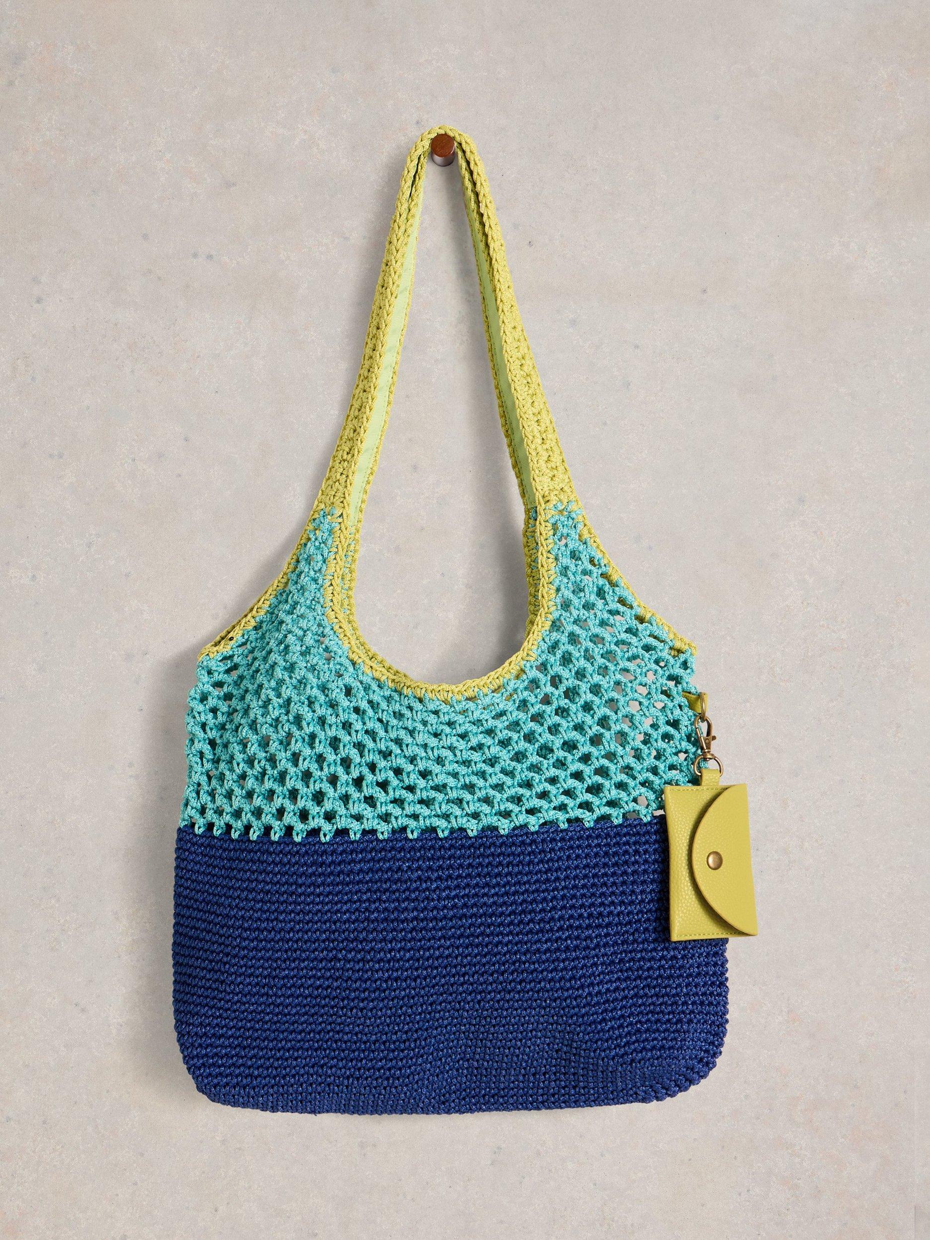 Product image 4 of 5, which shows White Stuff Christe Crochet Shopper Bag, Navy/Turquoise