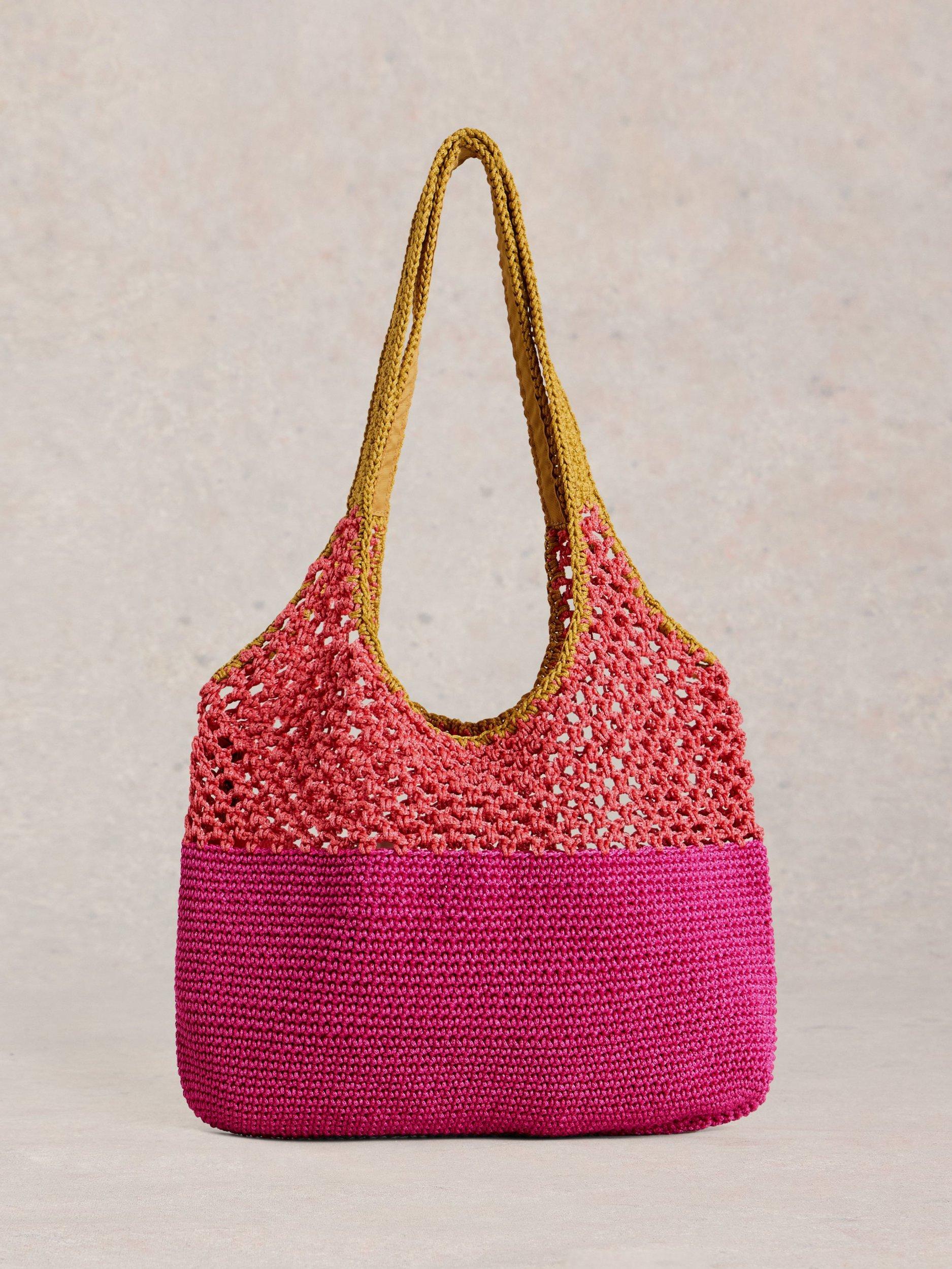 Product image 1 of 5, which shows White Stuff Christe Crochet Shopper Bag, Pink/Orange