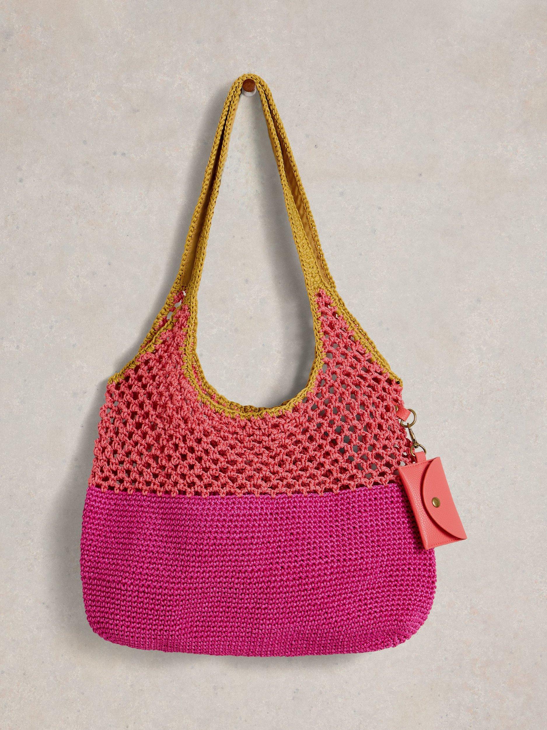 Product image 4 of 5, which shows White Stuff Christe Crochet Shopper Bag, Pink/Orange