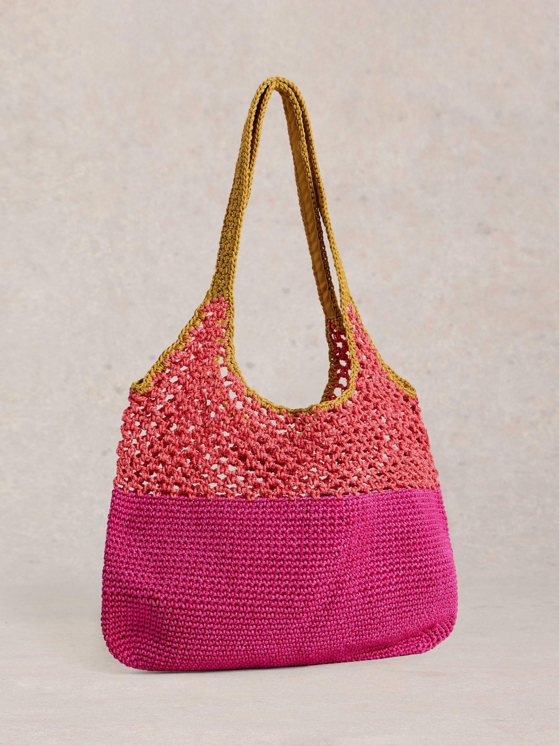 Product image 5 of 5, which shows White Stuff Christe Crochet Shopper Bag, Pink/Orange