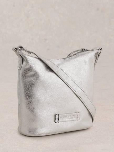 White Stuff Metallic Leather Crossbody Bag, Silver - view 2, Silver