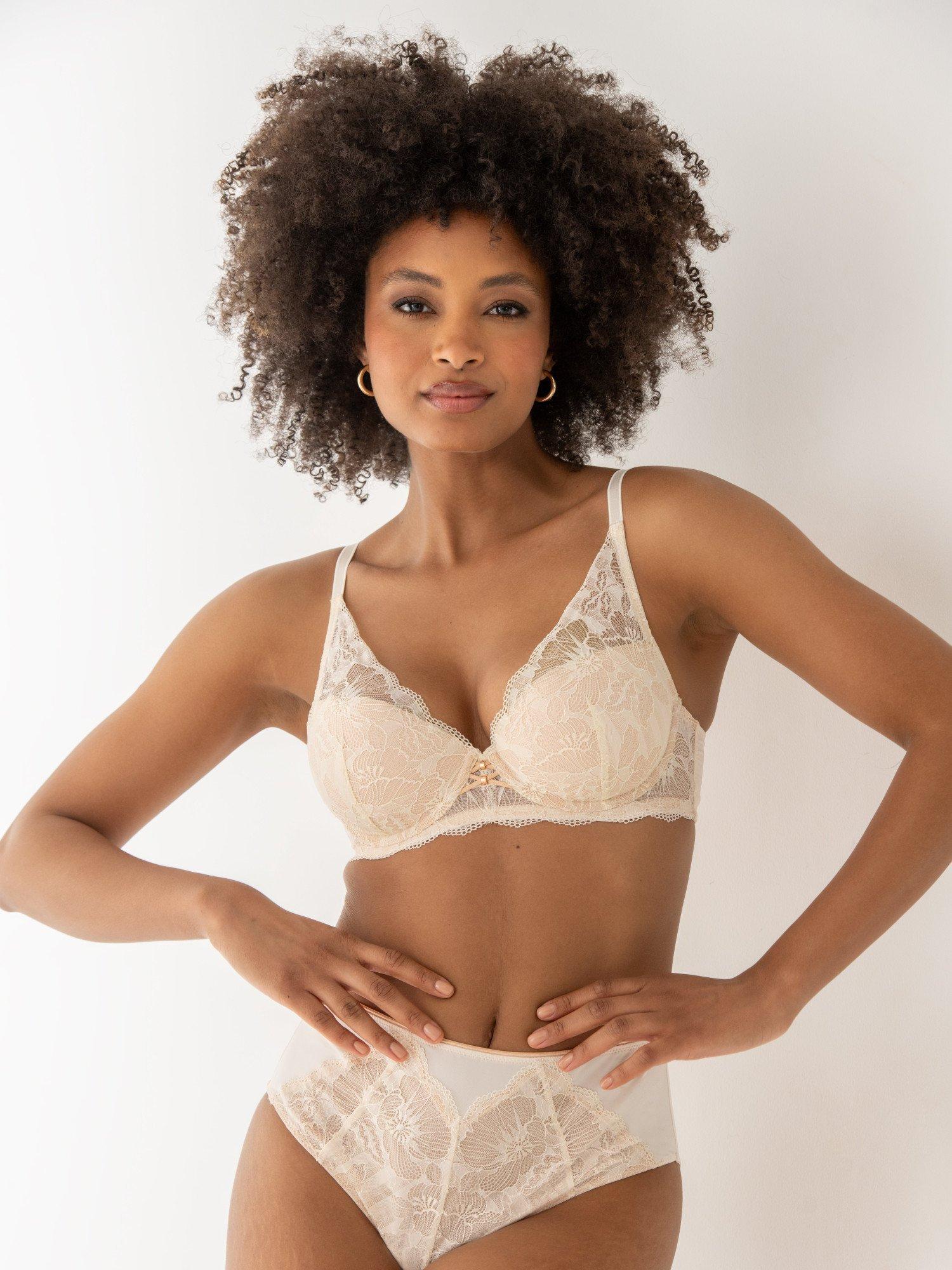 Product image 5 of 8, which shows Pour Moi Atelier Lace High Apex Padded Underwired Bra, Ivory/Champagne, 32B