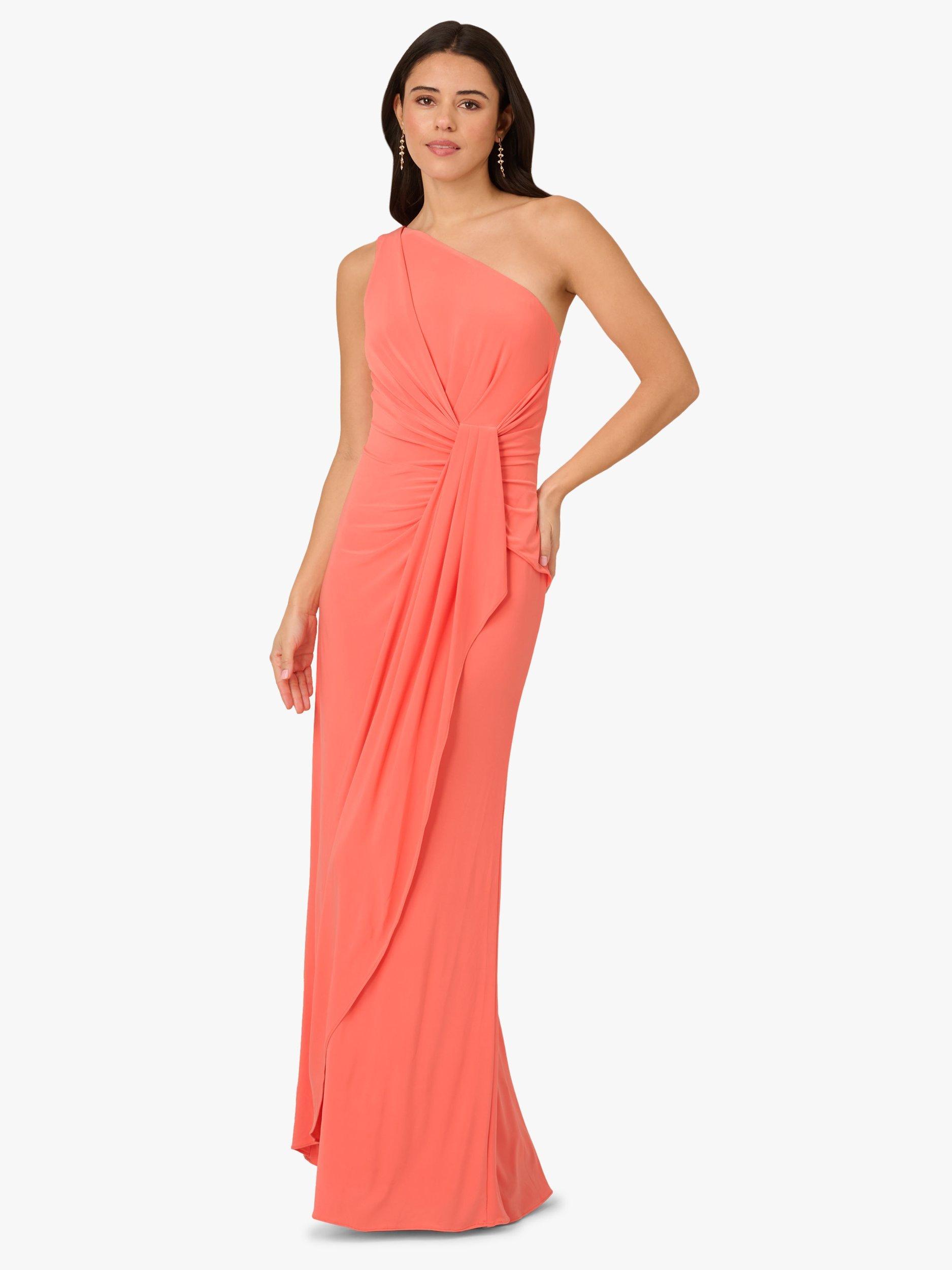 Product image 1 of 6, which shows Adrianna Papell Asymmetric Drape Maxi Dress, Orange Coral, 16