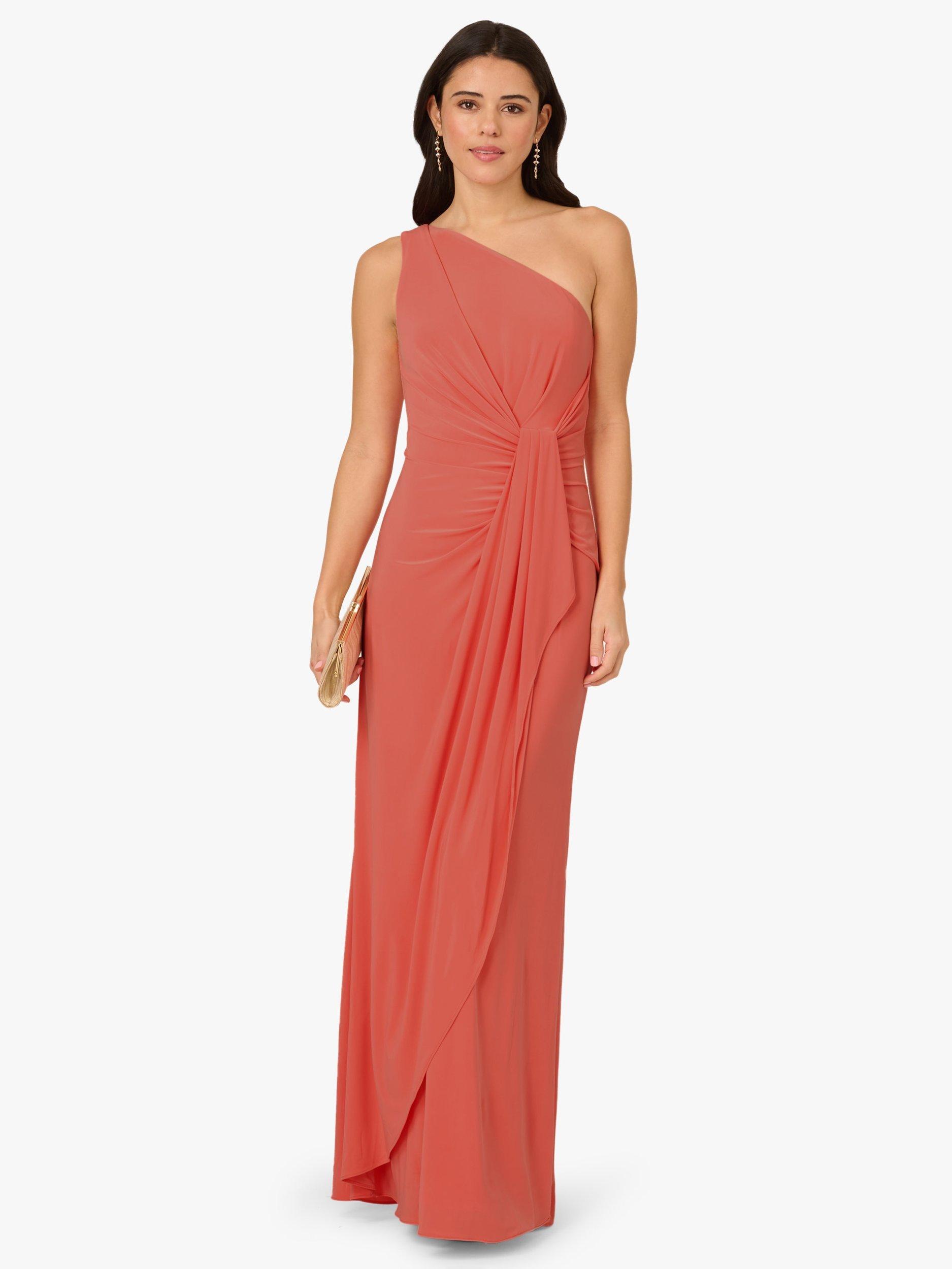 Product image 3 of 6, which shows Adrianna Papell Asymmetric Drape Maxi Dress, Orange Coral, 16