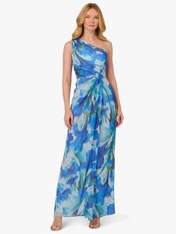 Adrianna Papell Watercolour Chiffon Dress, Blue/Multi, Blue/Multi