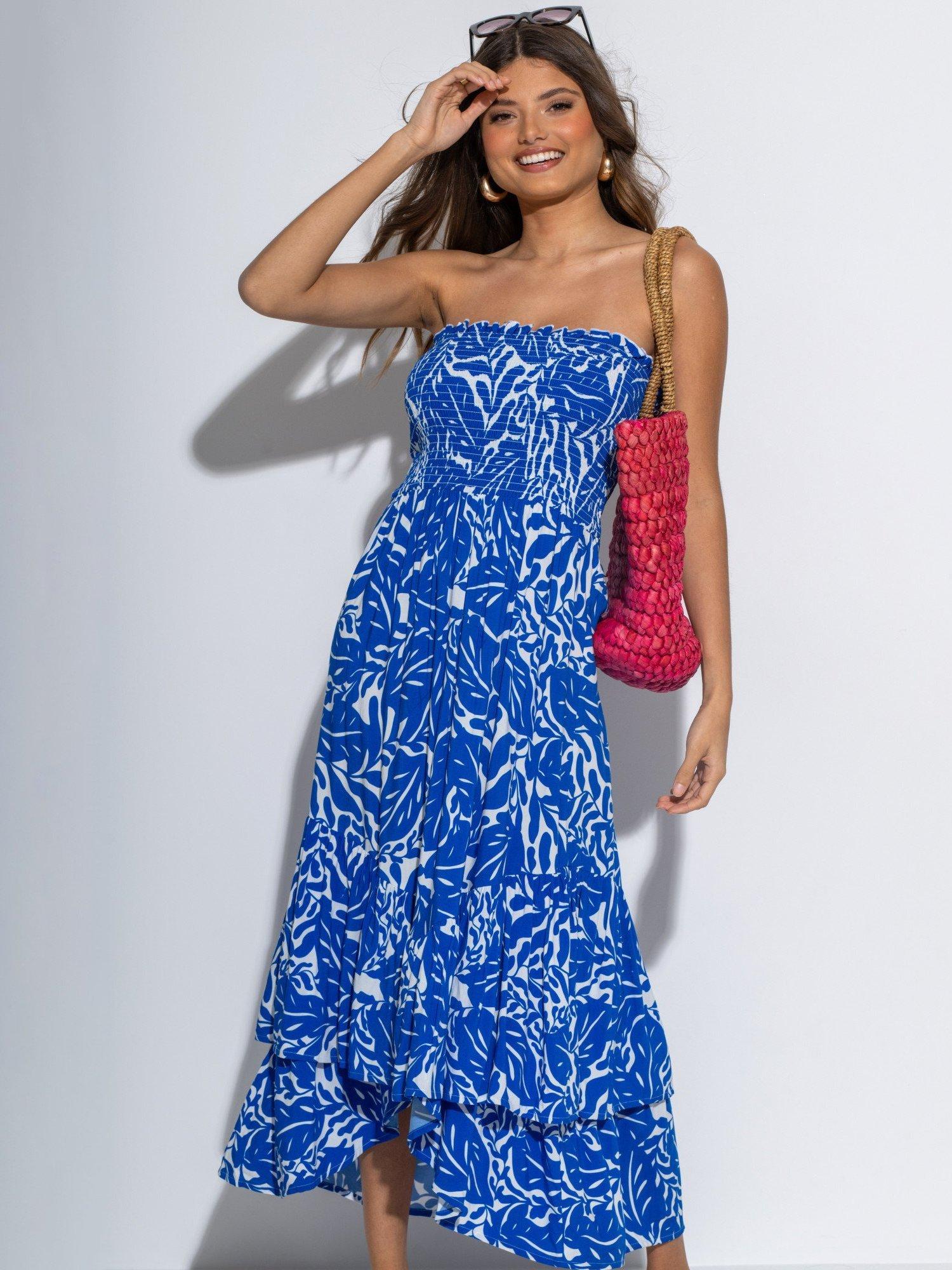 Product image 1 of 6, which shows Pour Moi Strapless Maxi Dress, Ultramarine/White, 8