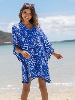 Pour Moi Cotton Trim Kaftan, Ultramarine/White, Ultramarine/White