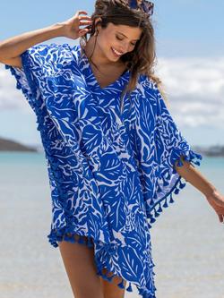 Pour Moi Cotton Trim Kaftan, Ultramarine/White - view 2, Ultramarine/White