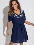 Pour Moi Embroidered Kaftan, Navy/White