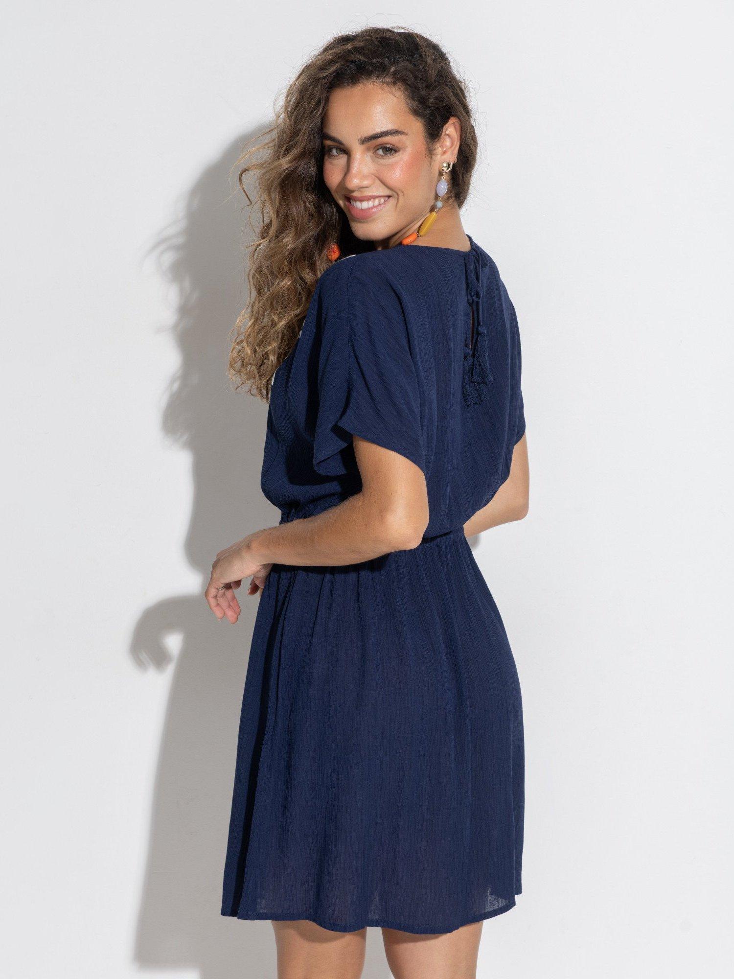 Product image 6 of 8, which shows Pour Moi Embroidered Kaftan, Navy/White, 8