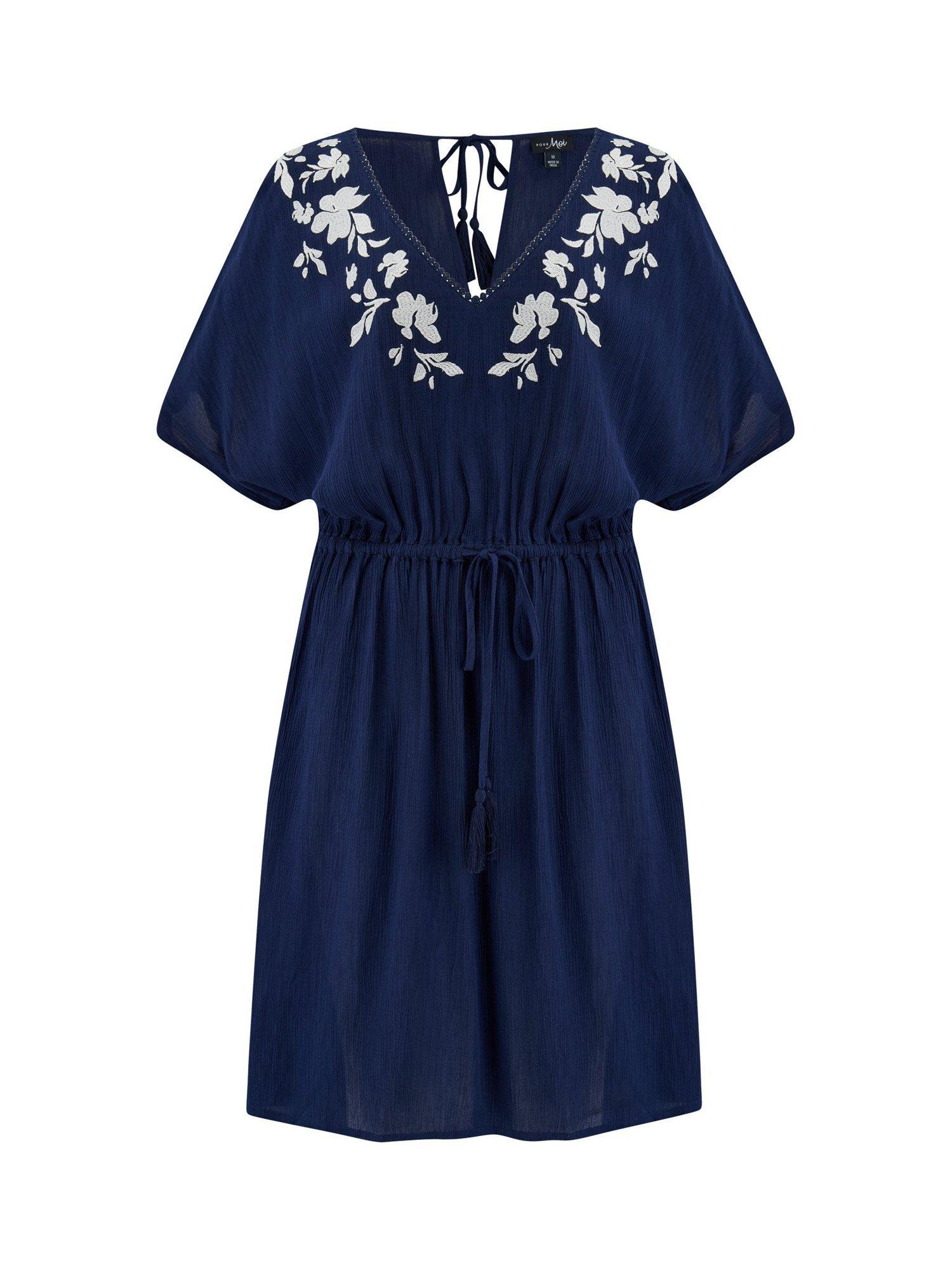 Product image 7 of 8, which shows Pour Moi Embroidered Kaftan, Navy/White, 8