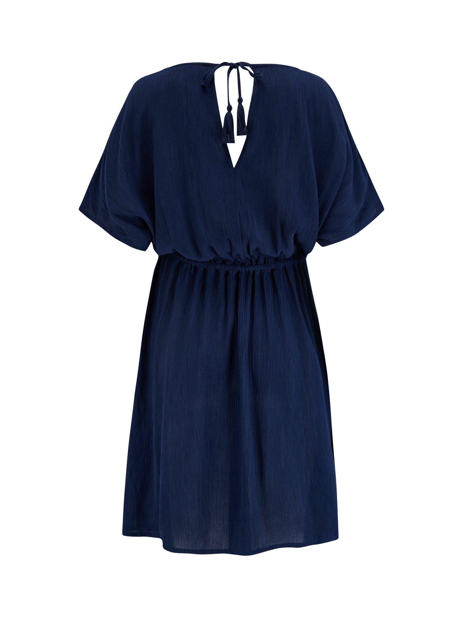Product image 8 of 8, which shows Pour Moi Embroidered Kaftan, Navy/White, 8