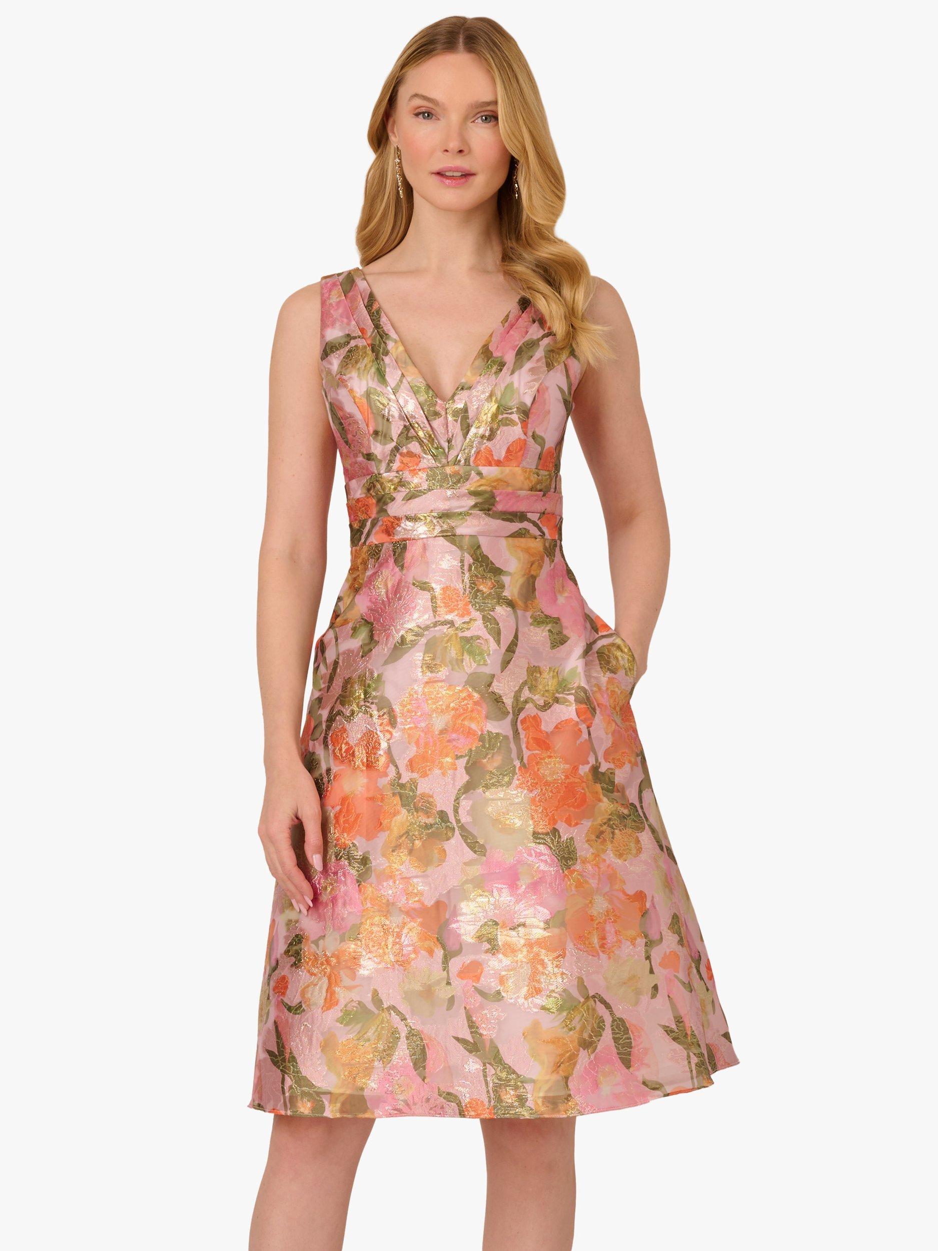 Product image 3 of 7, which shows Adrianna Papell Floral Jacquard Midi Dress, Yellow/Orange/Multi, 6