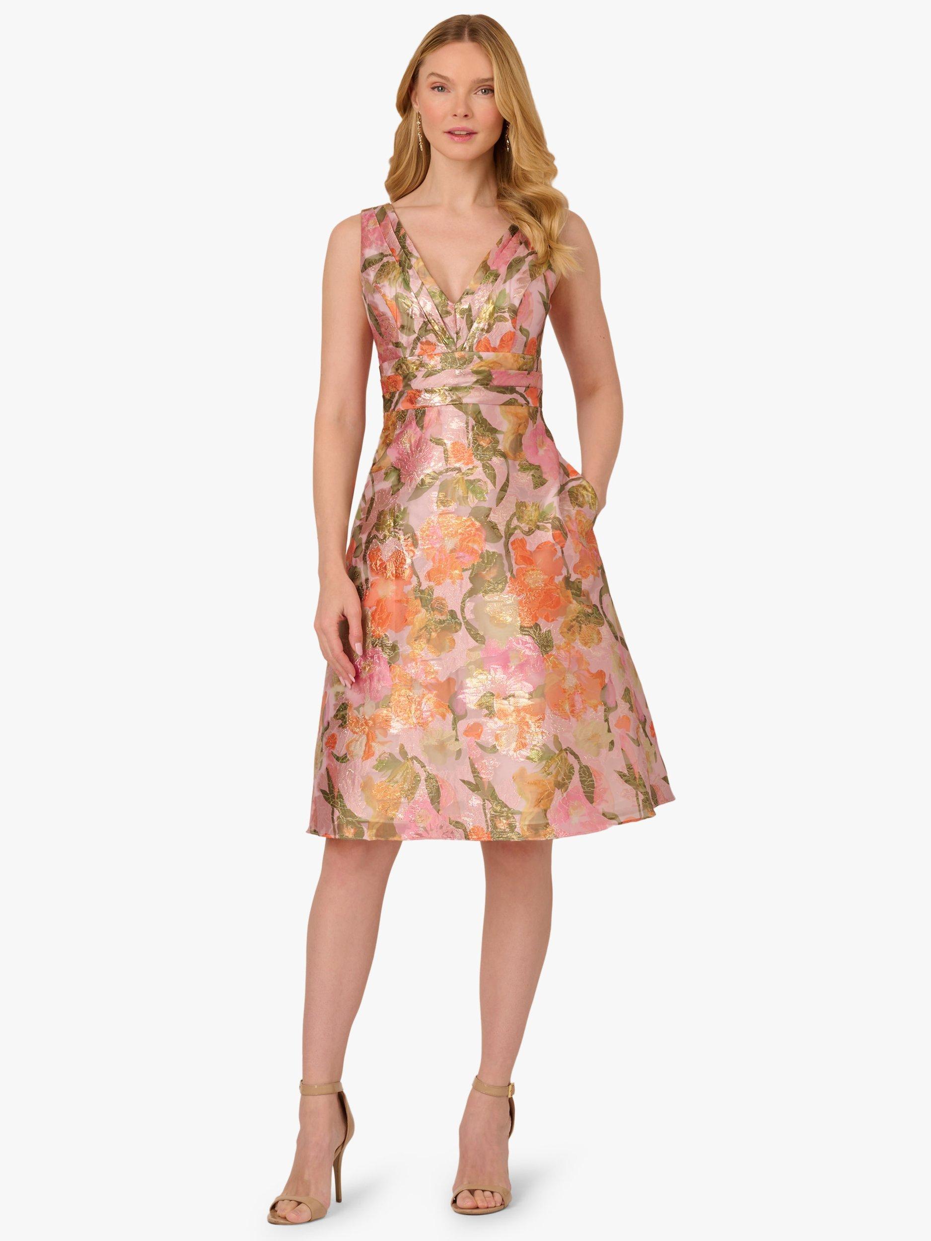 Product image 4 of 7, which shows Adrianna Papell Floral Jacquard Midi Dress, Yellow/Orange/Multi, 6