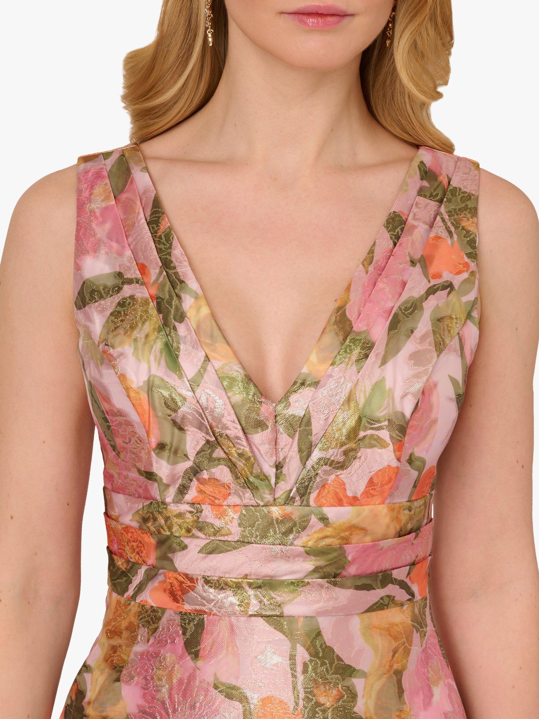 Product image 5 of 7, which shows Adrianna Papell Floral Jacquard Midi Dress, Yellow/Orange/Multi, 6