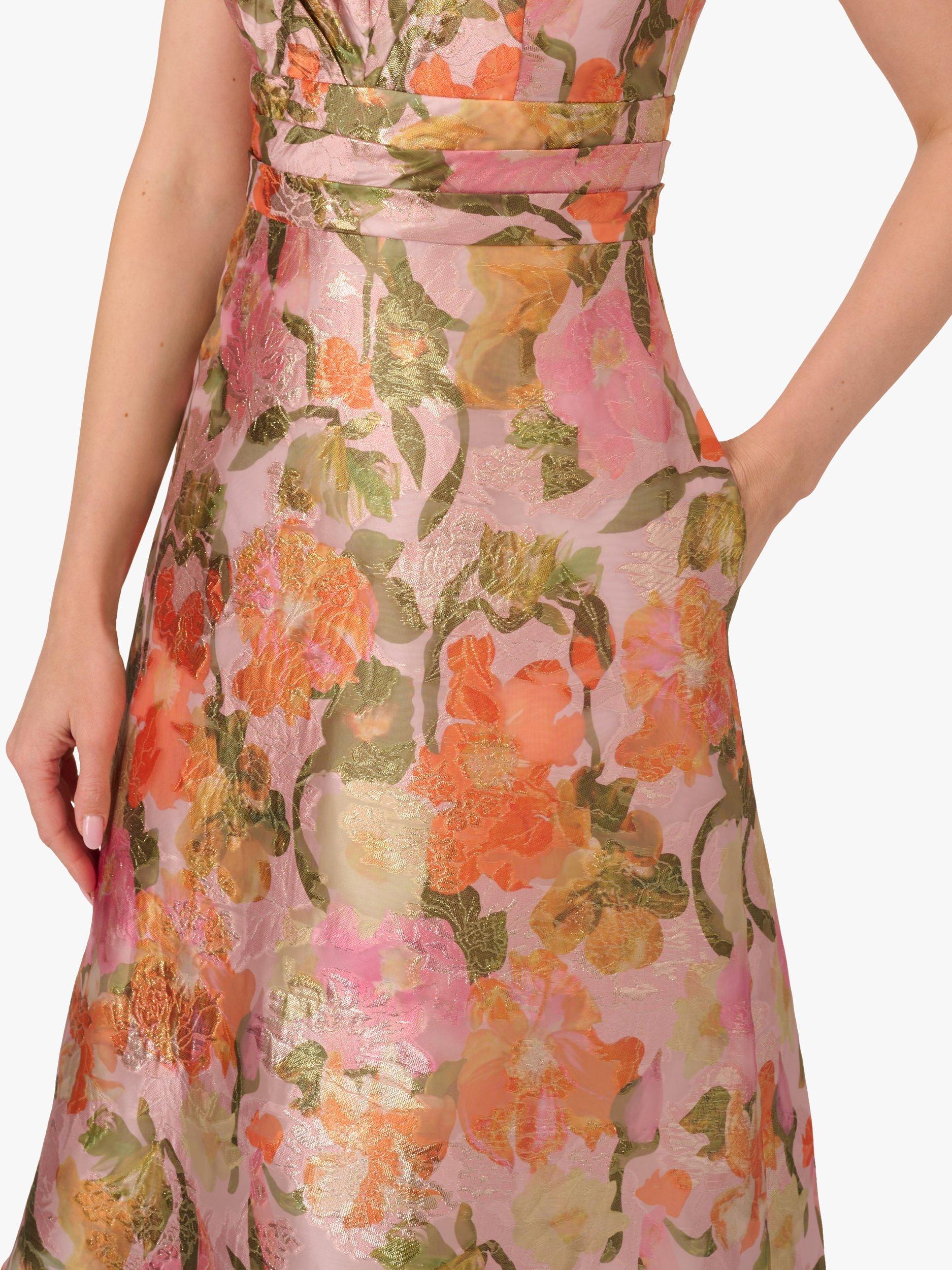 Product image 6 of 7, which shows Adrianna Papell Floral Jacquard Midi Dress, Yellow/Orange/Multi, 6