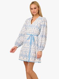 Adrianna by Adrianna Papell Eyelet Lace Flounce Hem Dress, Light Blue/Ivory, Light Blue/Ivory