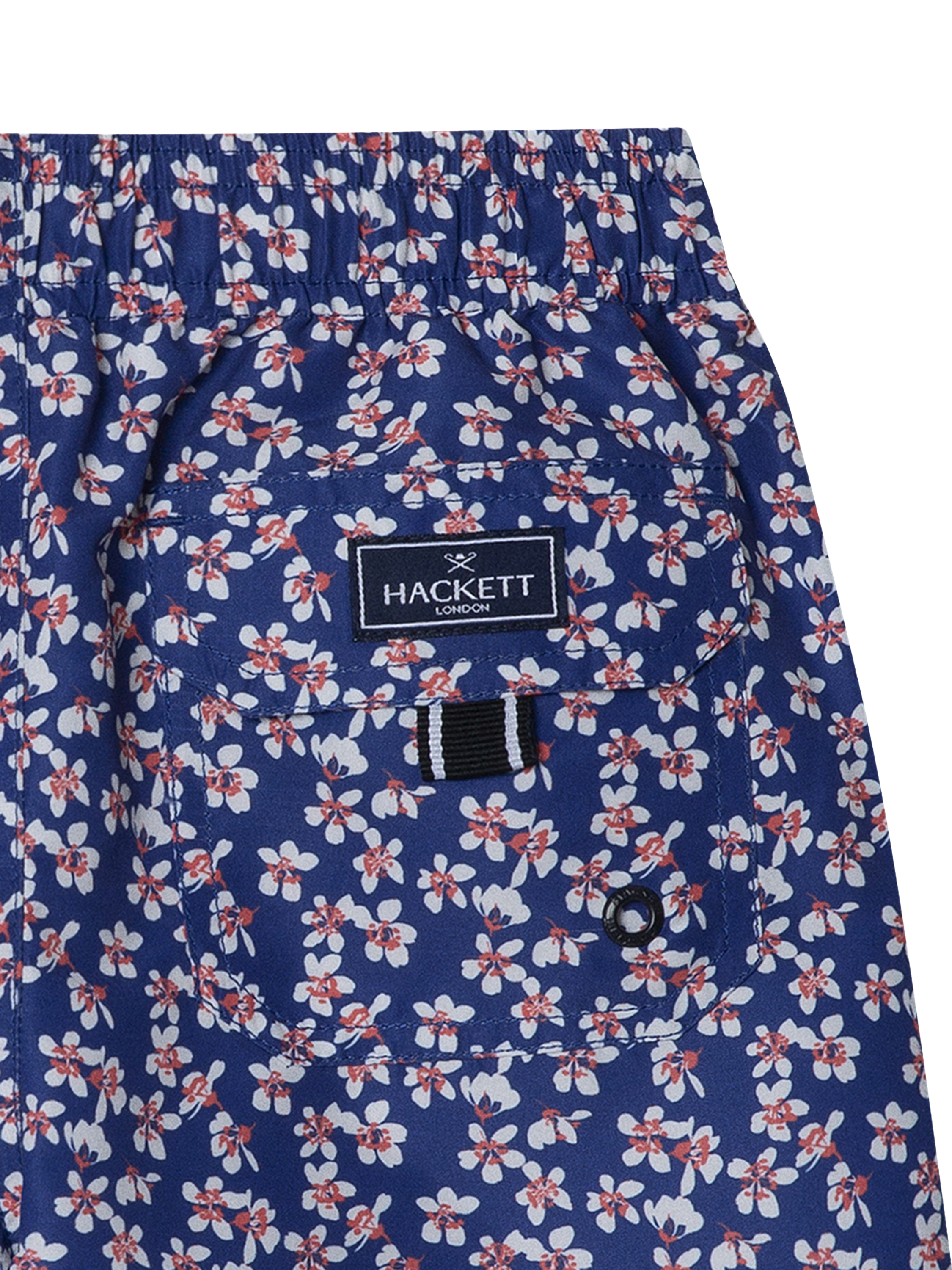 Product image 3 of 4, which shows Hackett London Kids' Floral Print Drawstring Swim Shorts, French Blue, 9 years