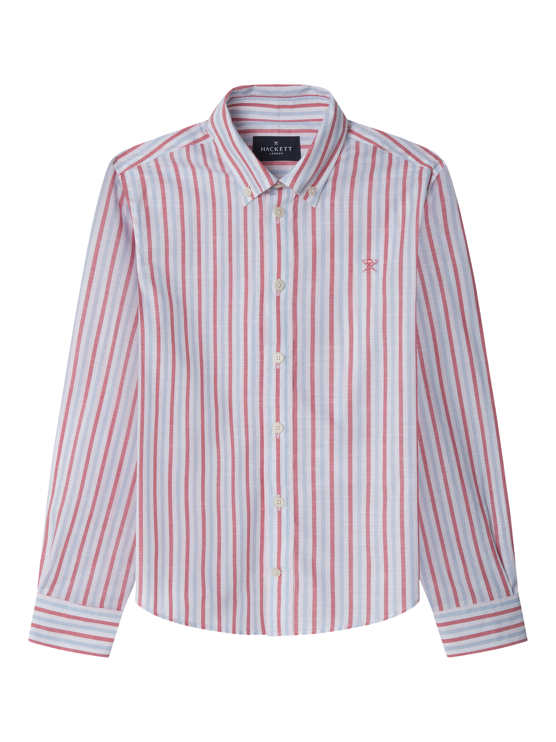 Product image 1 of 4, which shows Hackett London Kids' Brompton Cotton Stripe Shirt, Coral Pink, 15 years