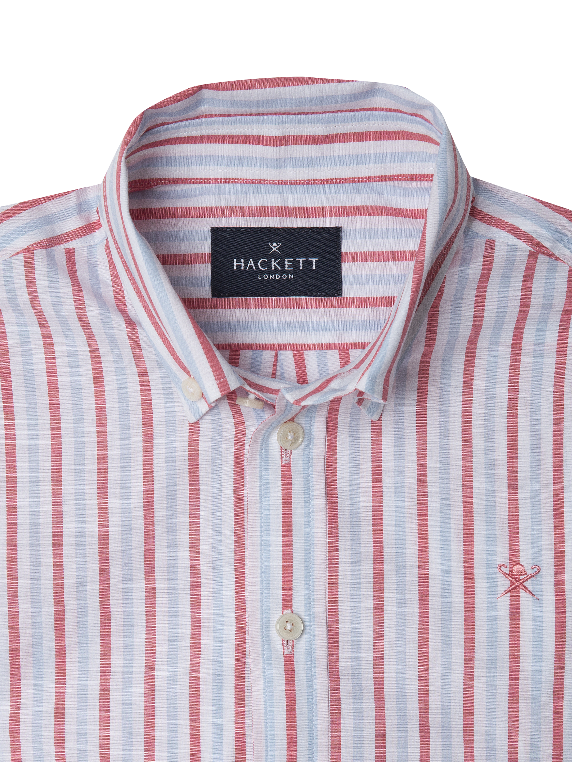 Product image 3 of 4, which shows Hackett London Kids' Brompton Cotton Stripe Shirt, Coral Pink, 15 years