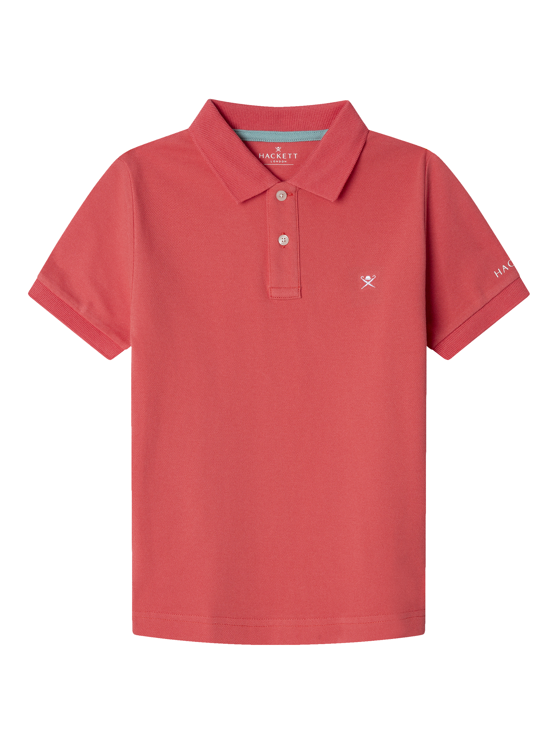 Product image 1 of 4, which shows Hackett London Kids' Cotton Pique Slim Fit Polo Shirt, Coral Pink, 2 years