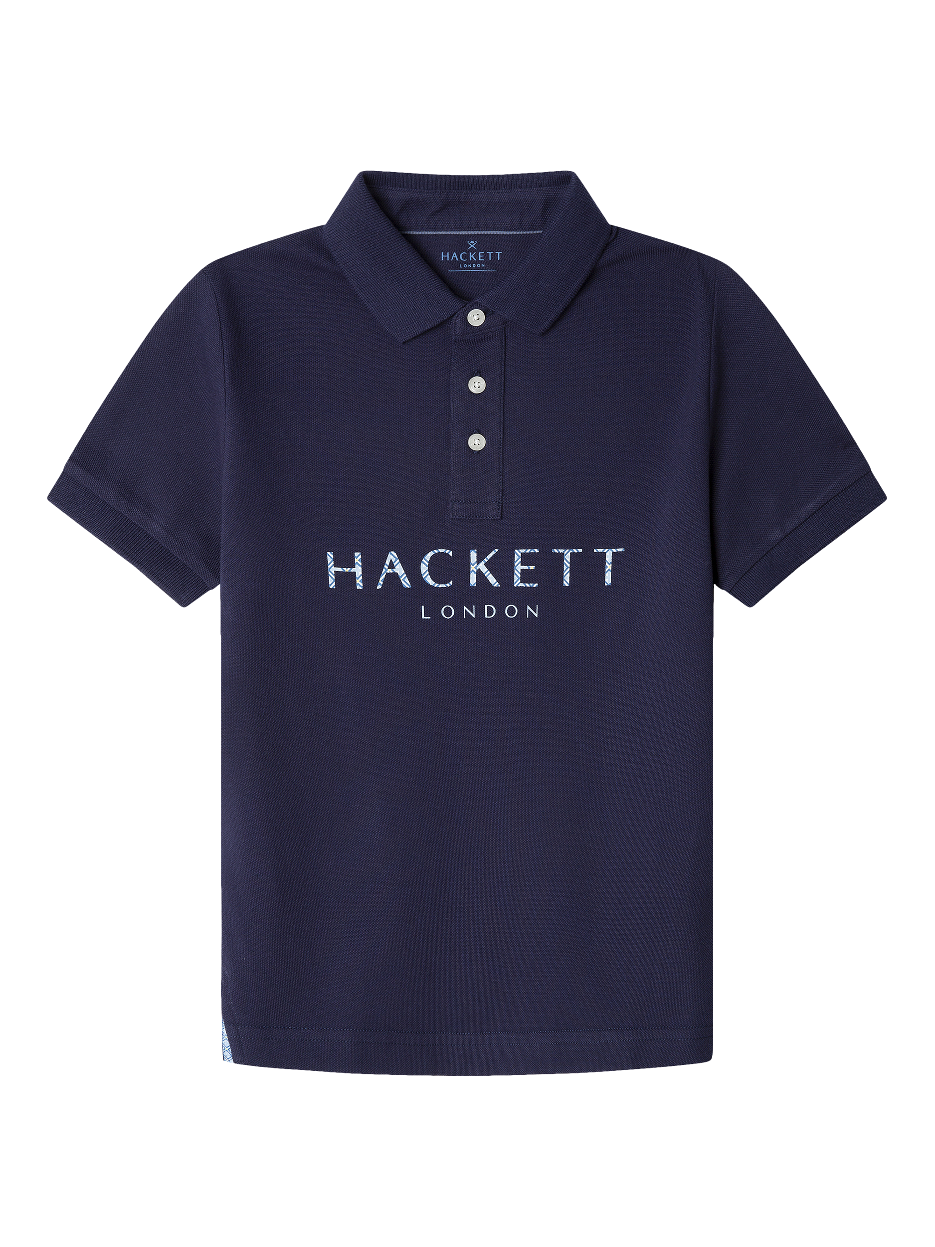 Product image 1 of 4, which shows Hackett London Kids' Cotton Pique Logo Polo Shirt, Ink Blue, 2 years