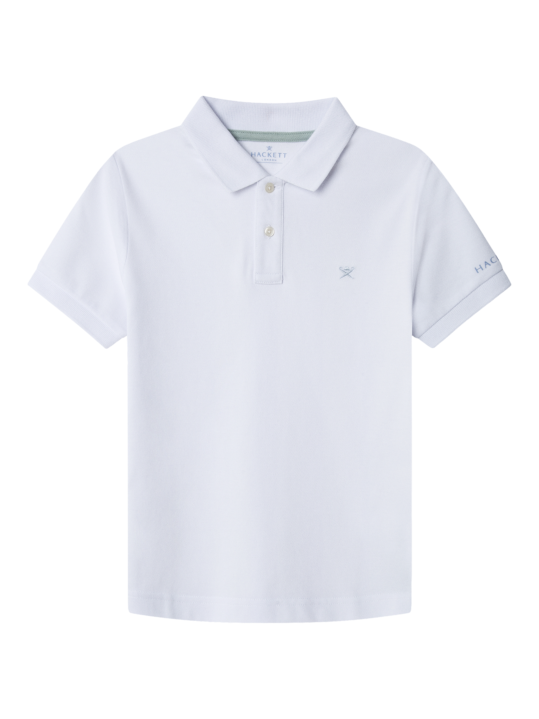Product image 1 of 4, which shows Hackett London Kids' Cotton Pique Slim Fit Polo Shirt, Optic White, 2 years