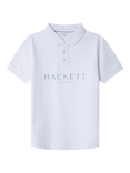 Hackett London Kids' Cotton Pique Logo Polo Shirt, Optic White