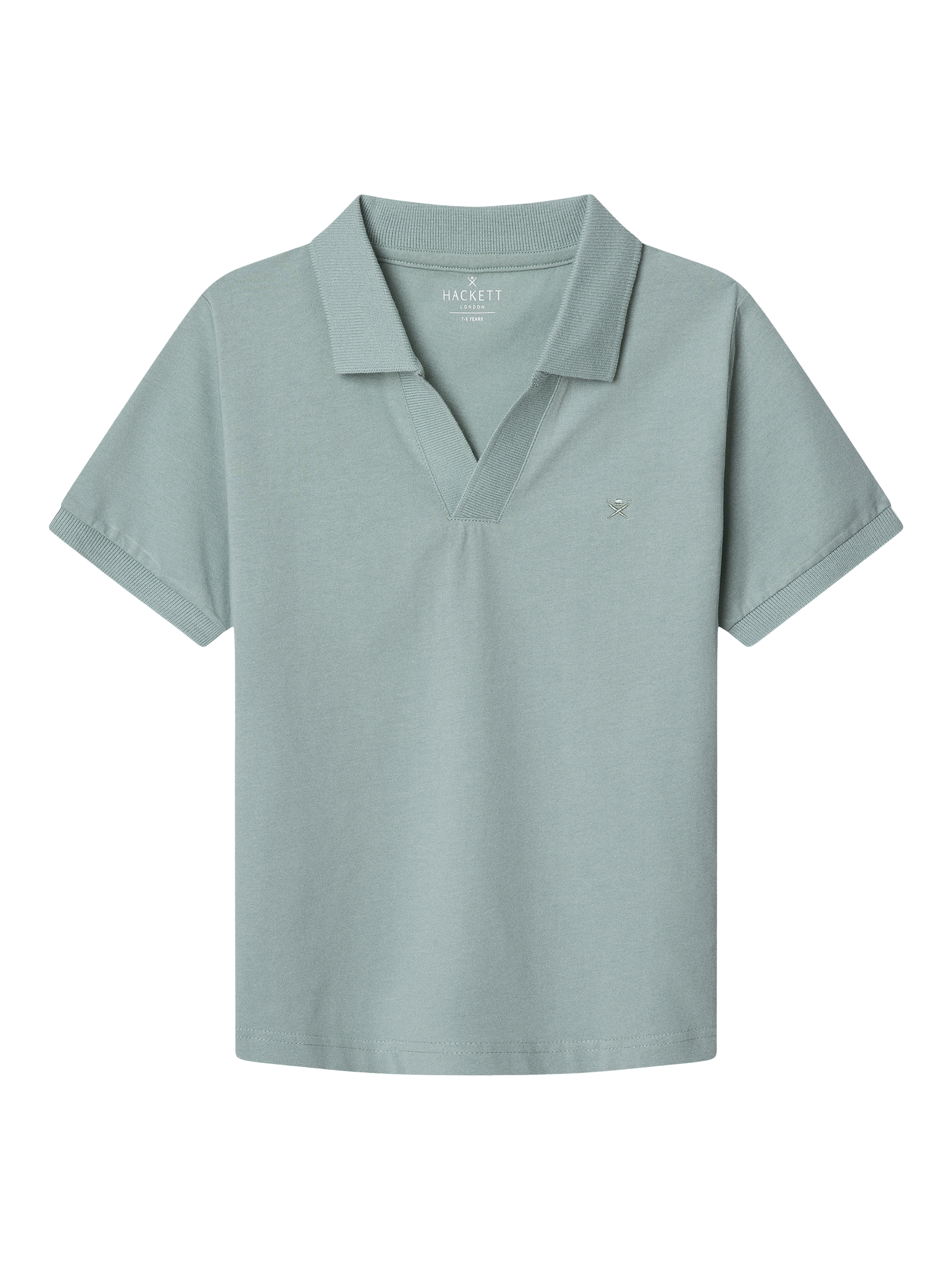 Product image 1 of 4, which shows Hackett London Kids' Cotton Open Collar Polo Shirt, Menthol Green, 2 years