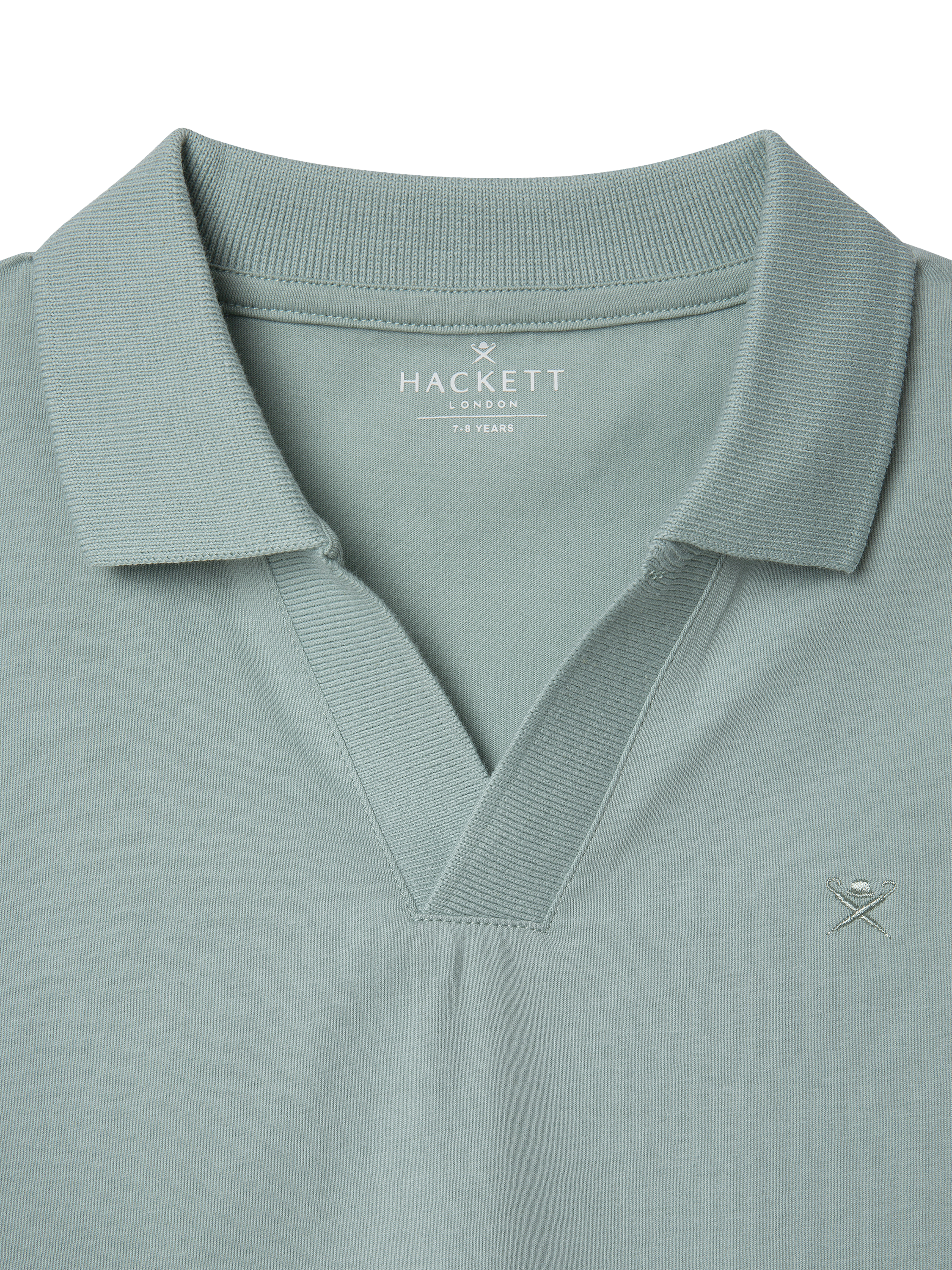 Product image 3 of 4, which shows Hackett London Kids' Cotton Open Collar Polo Shirt, Menthol Green, 2 years