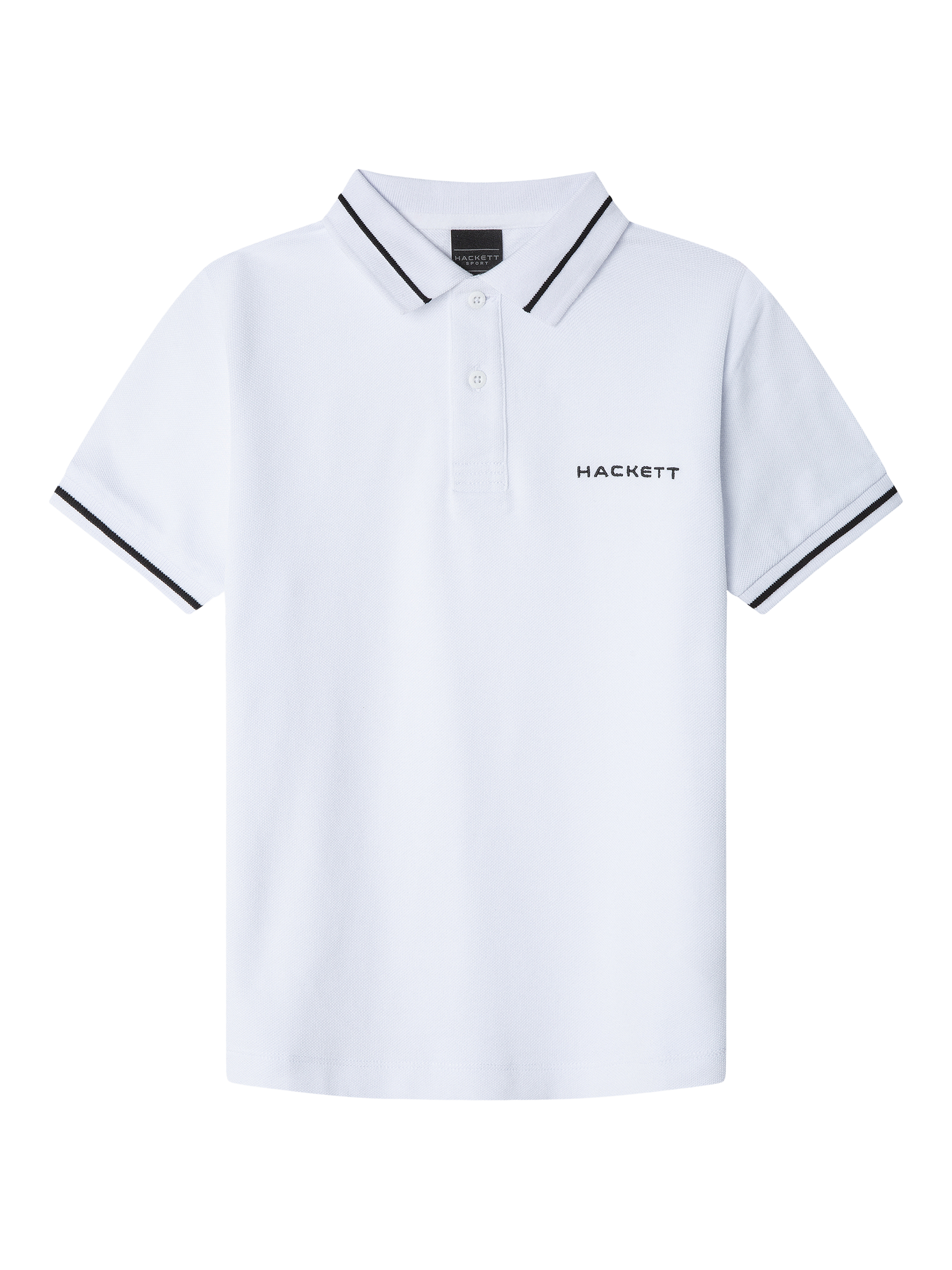 Product image 1 of 4, which shows Hackett London Kids' Cotton Tipped Slim Fit Polo Shirt, White, 15 years