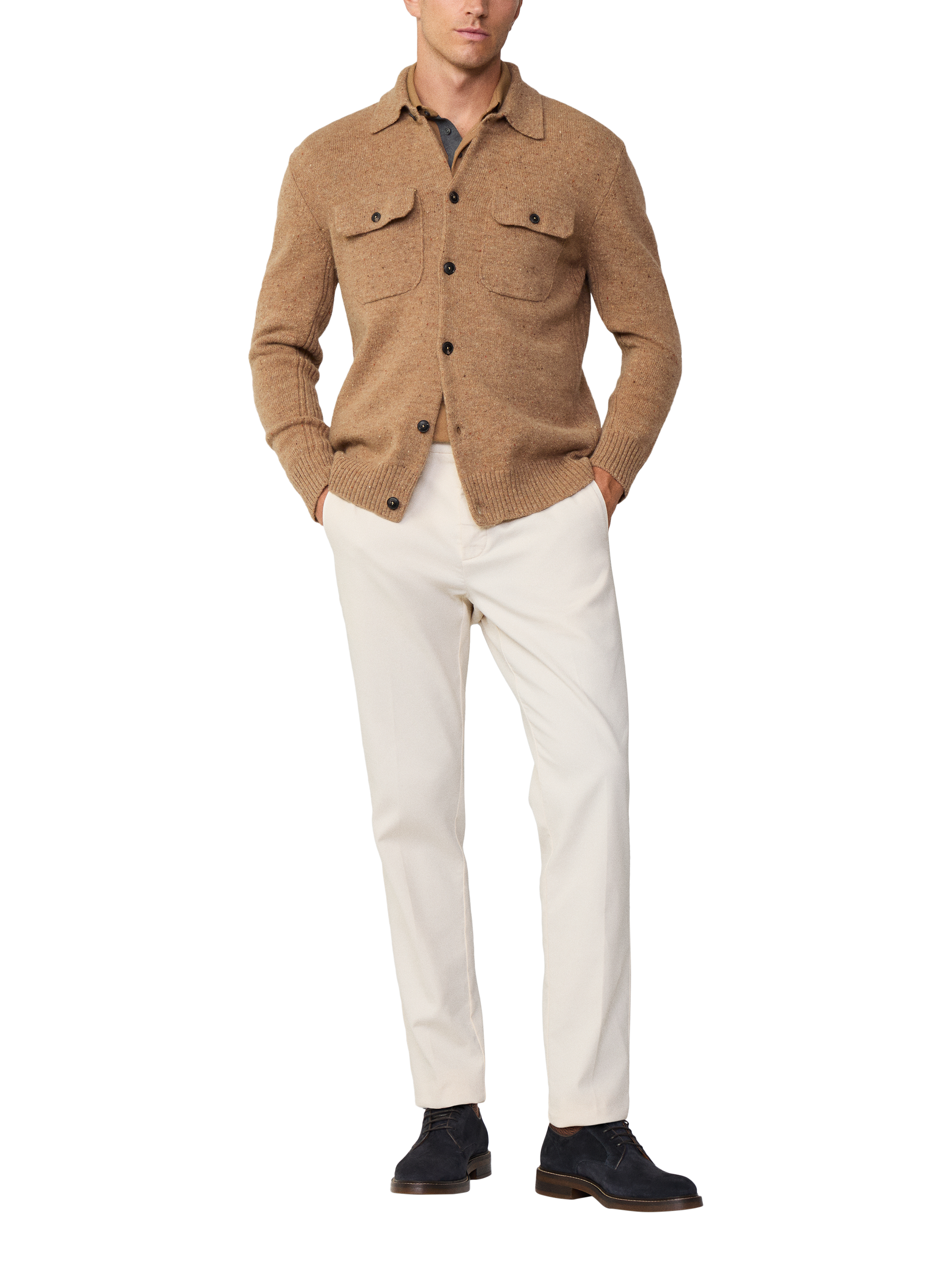 Product image 1 of 7, which shows Hackett London Wool Knitted Overshirt, Camel Beige, XXXL