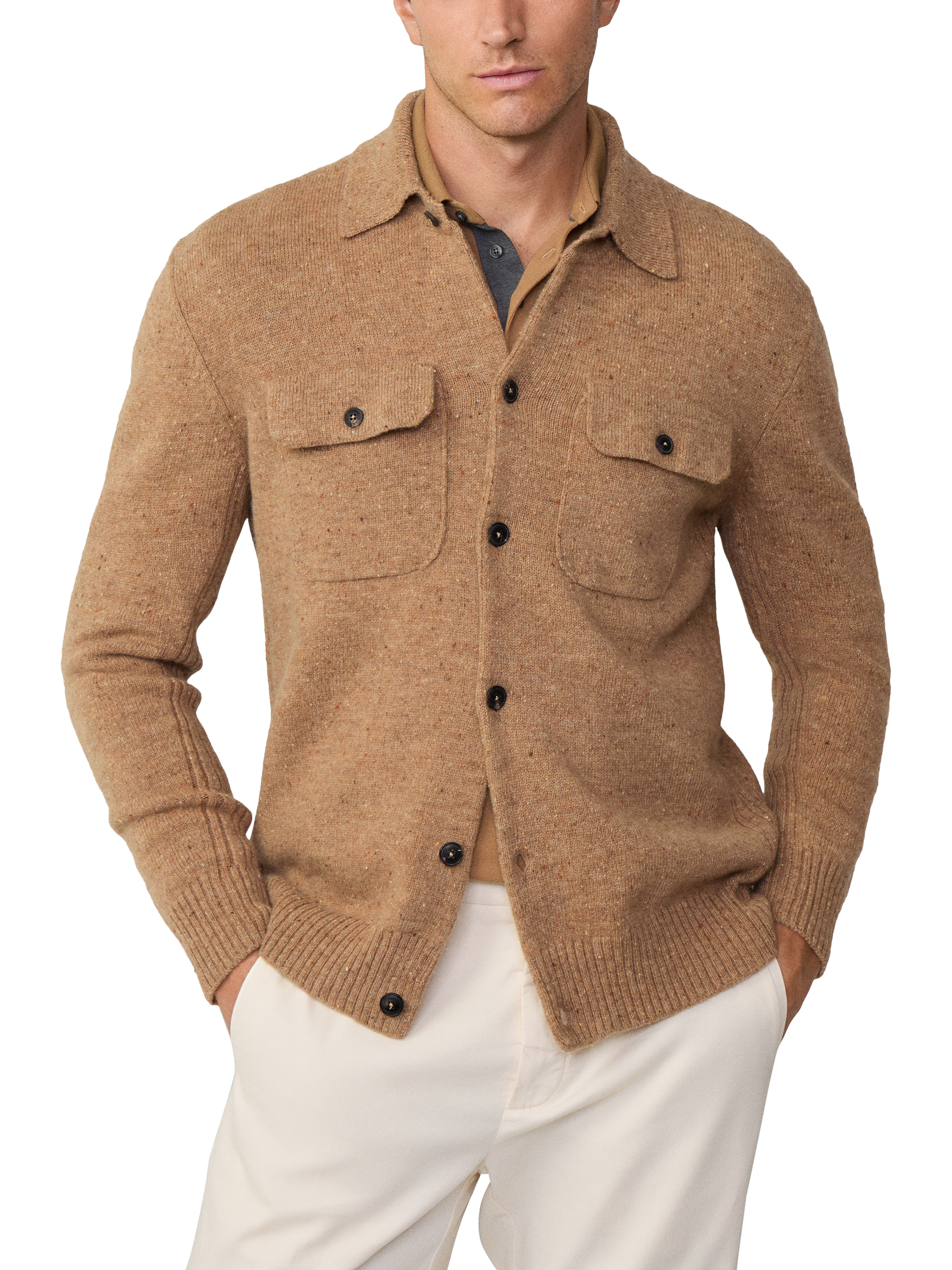 Product image 2 of 7, which shows Hackett London Wool Knitted Overshirt, Camel Beige, XXXL