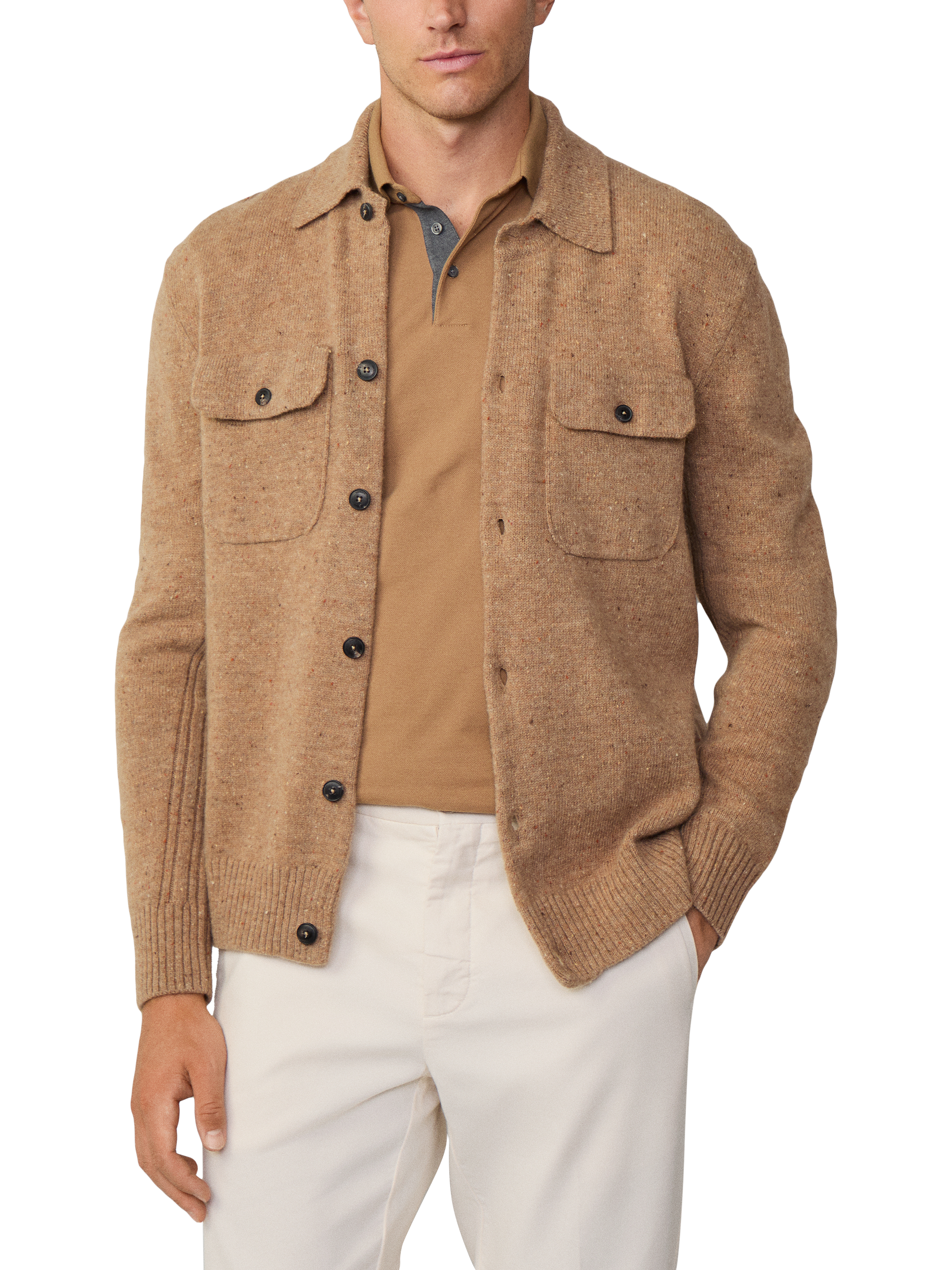 Product image 4 of 7, which shows Hackett London Wool Knitted Overshirt, Camel Beige, XXXL
