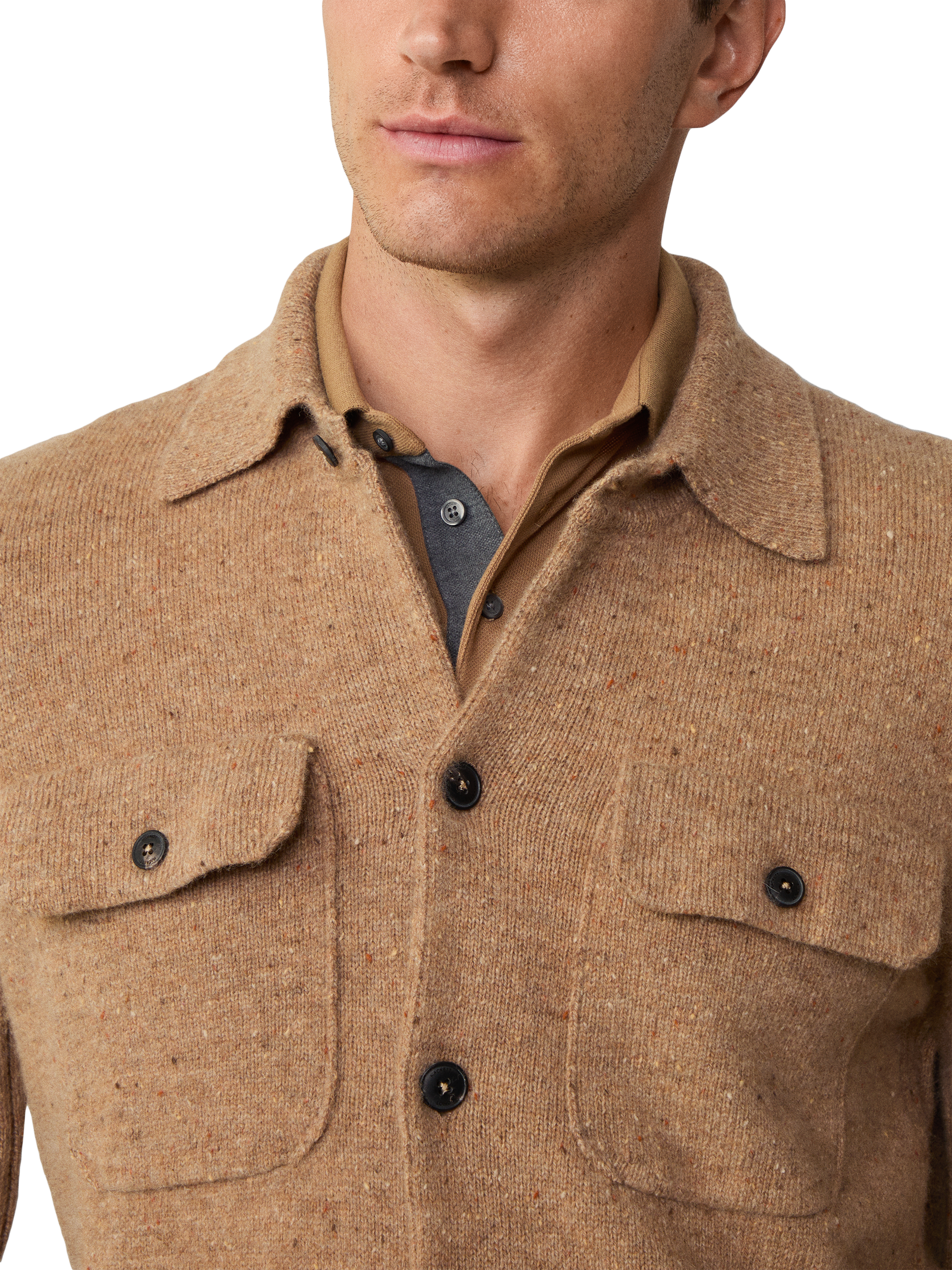 Product image 5 of 7, which shows Hackett London Wool Knitted Overshirt, Camel Beige, XXXL
