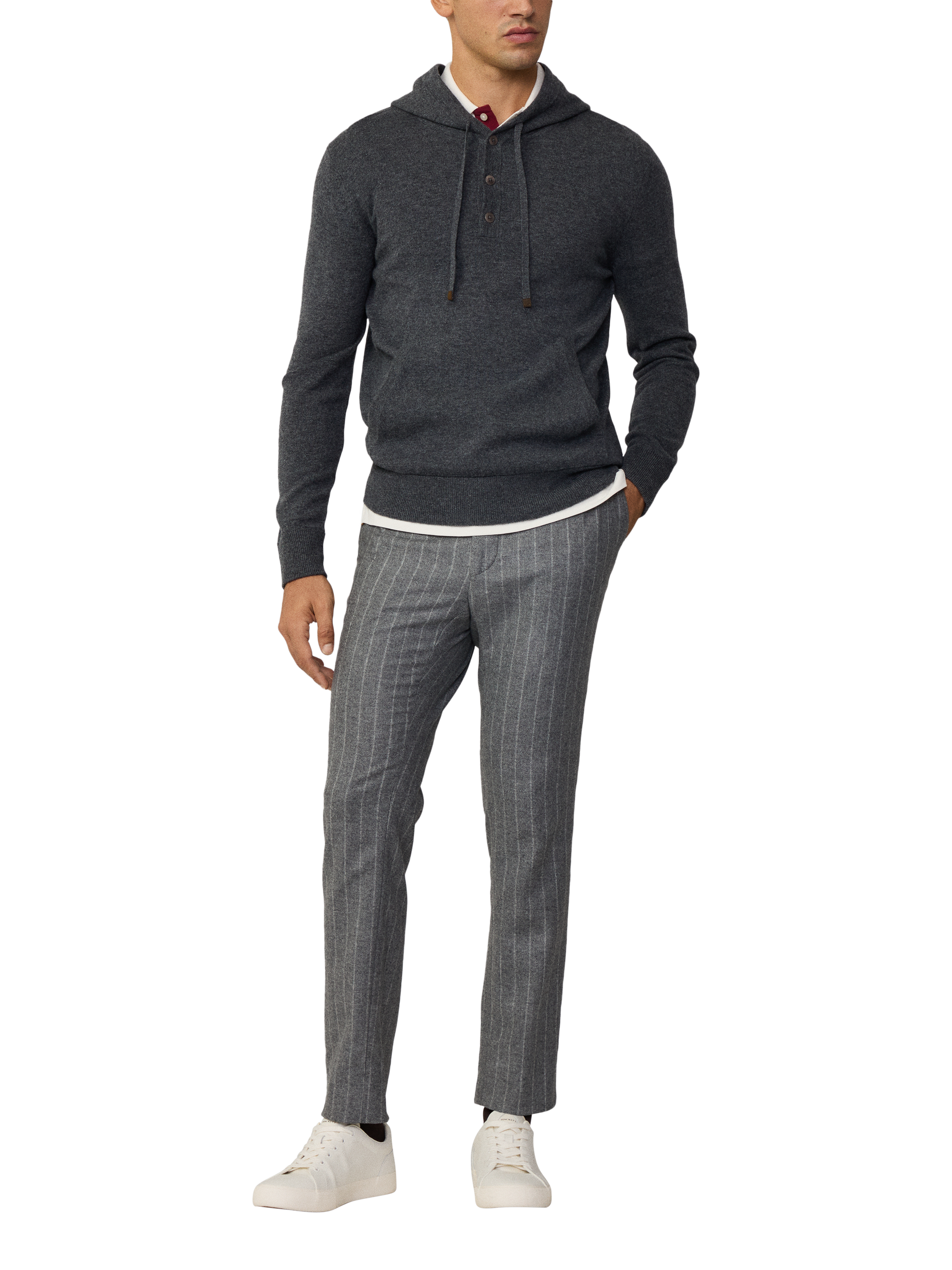 Product image 1 of 6, which shows Hackett London Merino Wool Cashmere Mix Knitted Hoodie, Granite Grey, XXXL