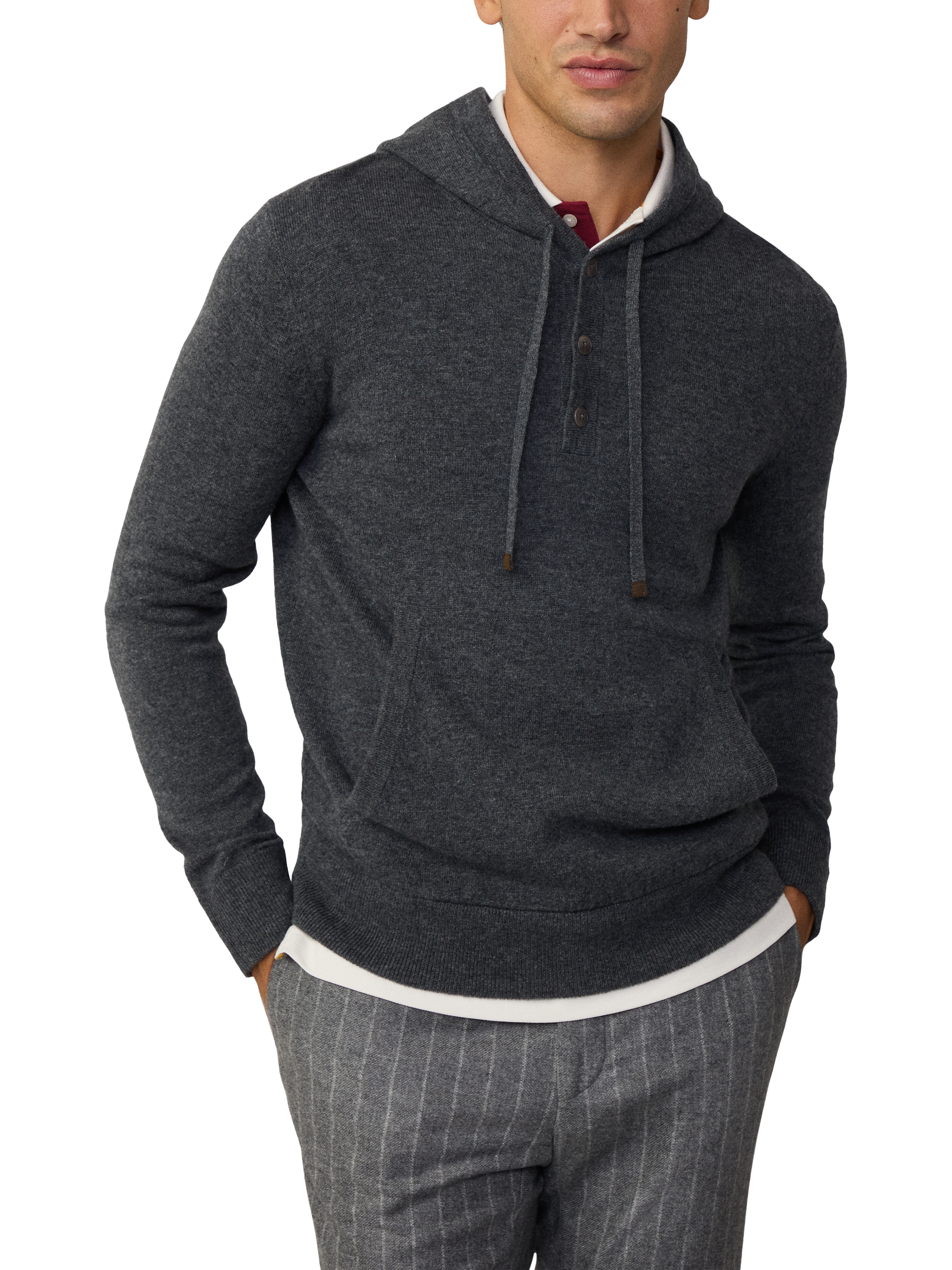 Product image 2 of 6, which shows Hackett London Merino Wool Cashmere Mix Knitted Hoodie, Granite Grey, XXXL