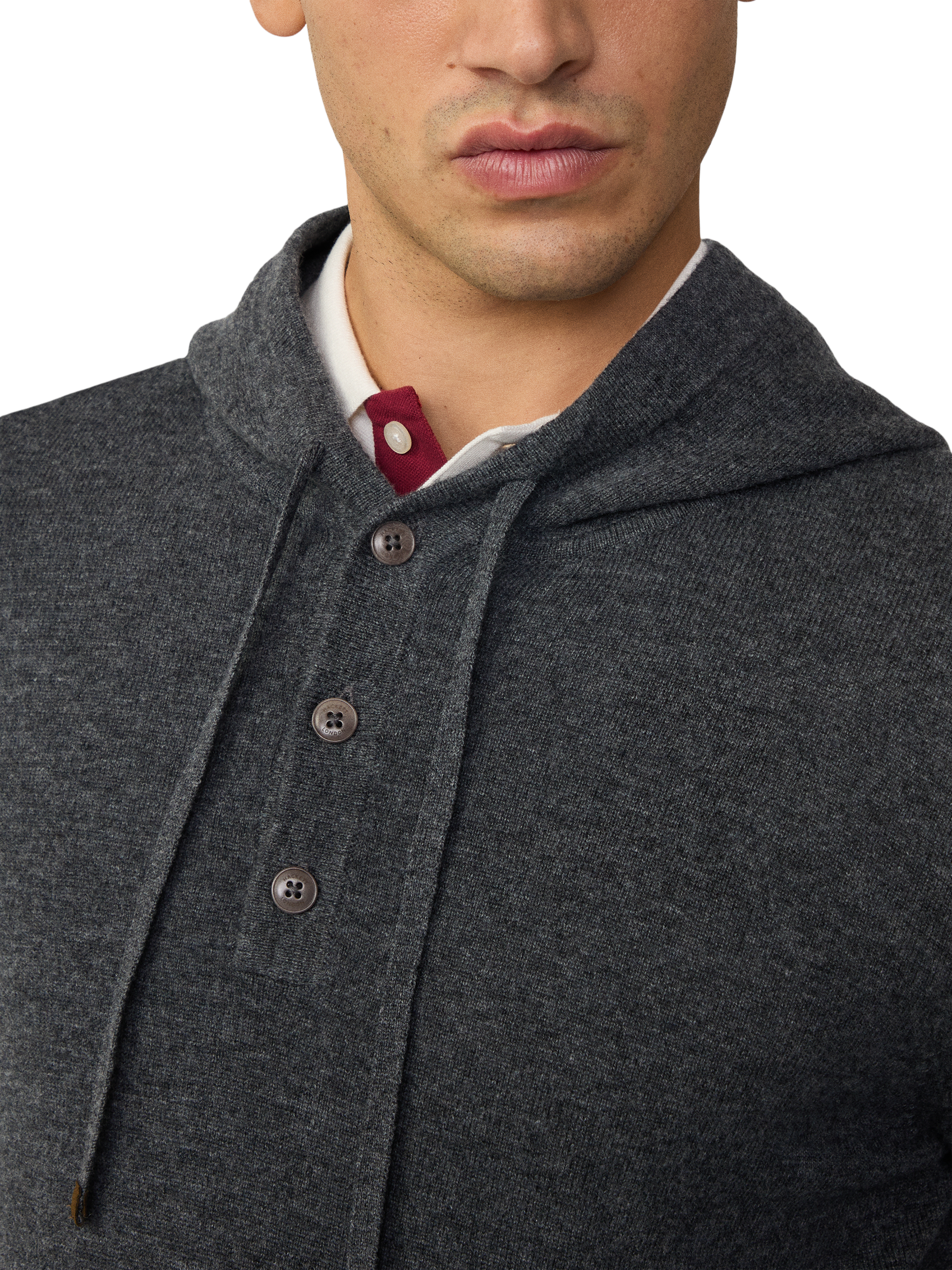Product image 4 of 6, which shows Hackett London Merino Wool Cashmere Mix Knitted Hoodie, Granite Grey, XXXL