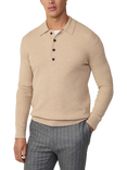 Hackett London Wool Mix Long Sleeve Knitted Polo, Chino Beige, Chino Beige
