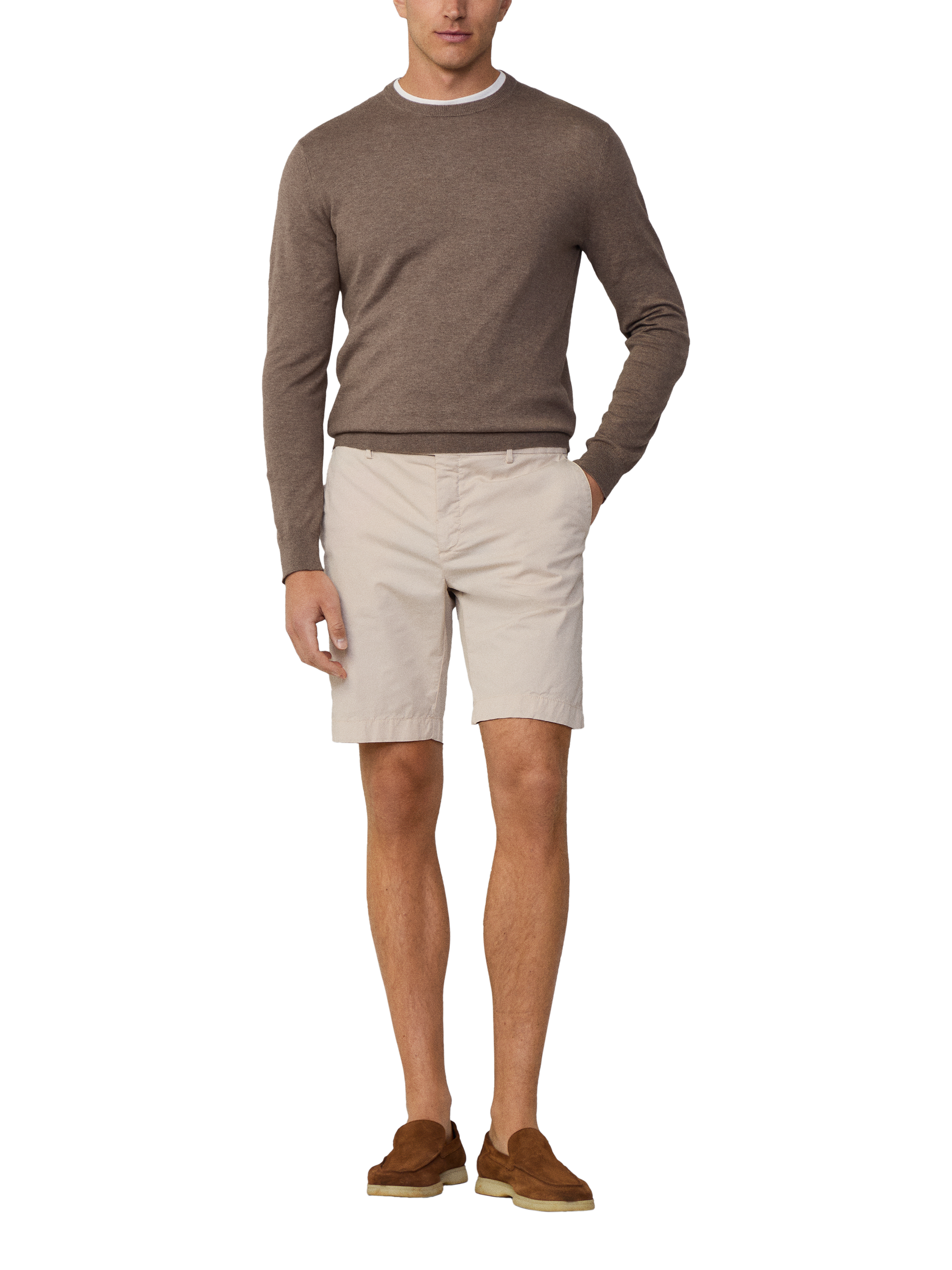 Product image 1 of 7, which shows Hackett London Cotton Cashmere Mix Crew Neck Jumper, Fawn Beige, XS