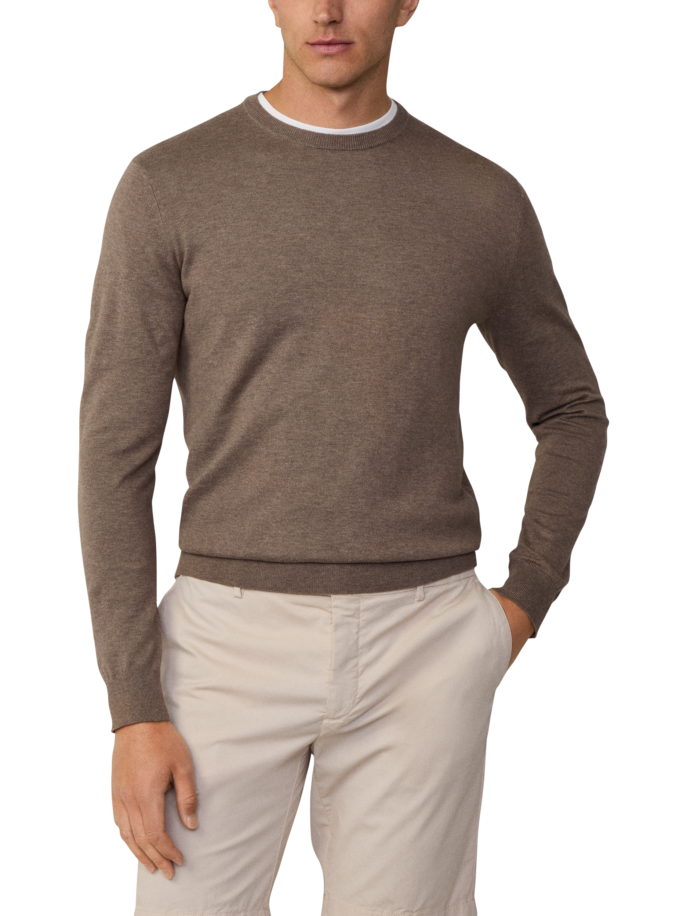 Product image 2 of 7, which shows Hackett London Cotton Cashmere Mix Crew Neck Jumper, Fawn Beige, XS