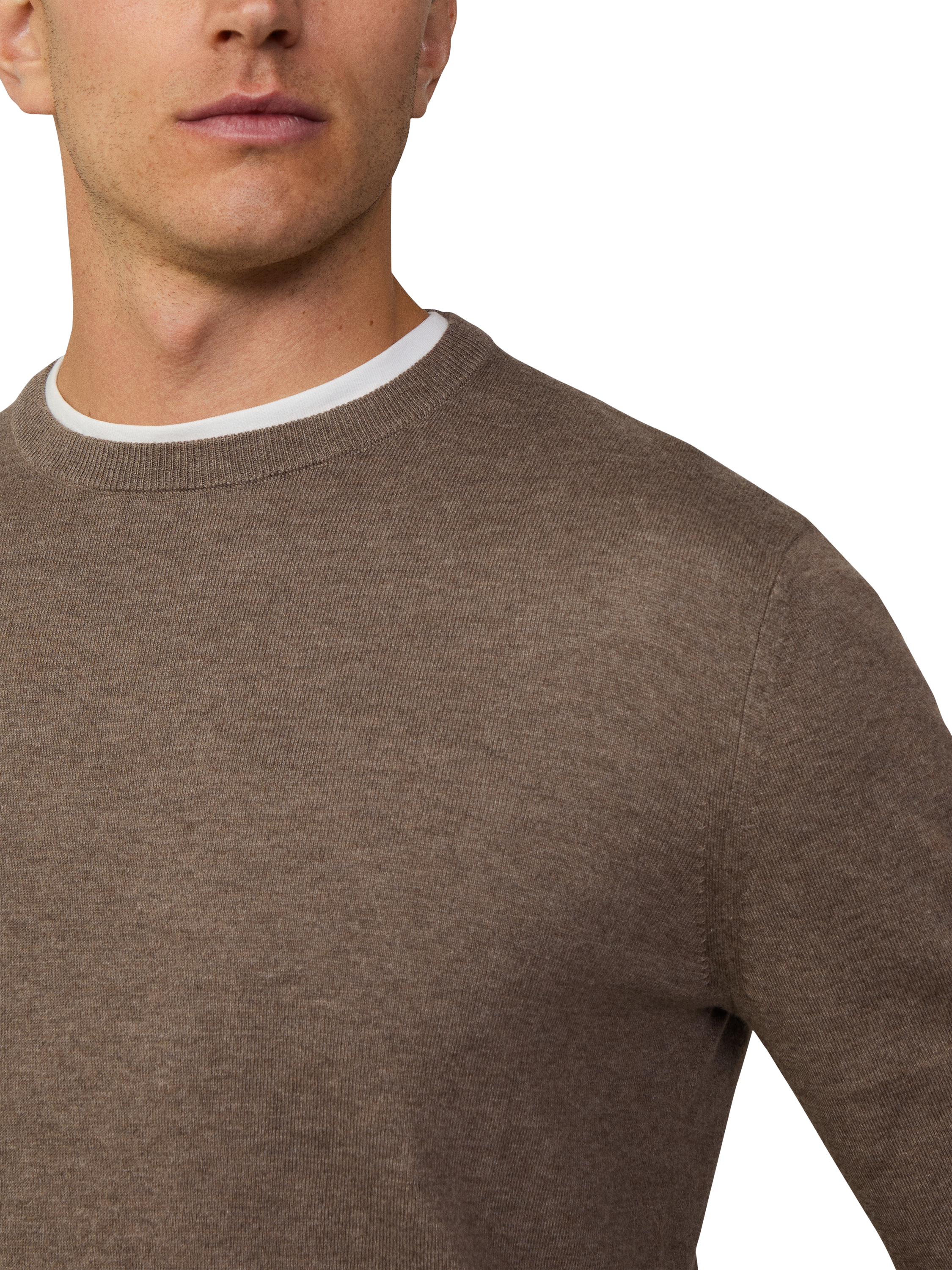 Product image 4 of 7, which shows Hackett London Cotton Cashmere Mix Crew Neck Jumper, Fawn Beige, XS