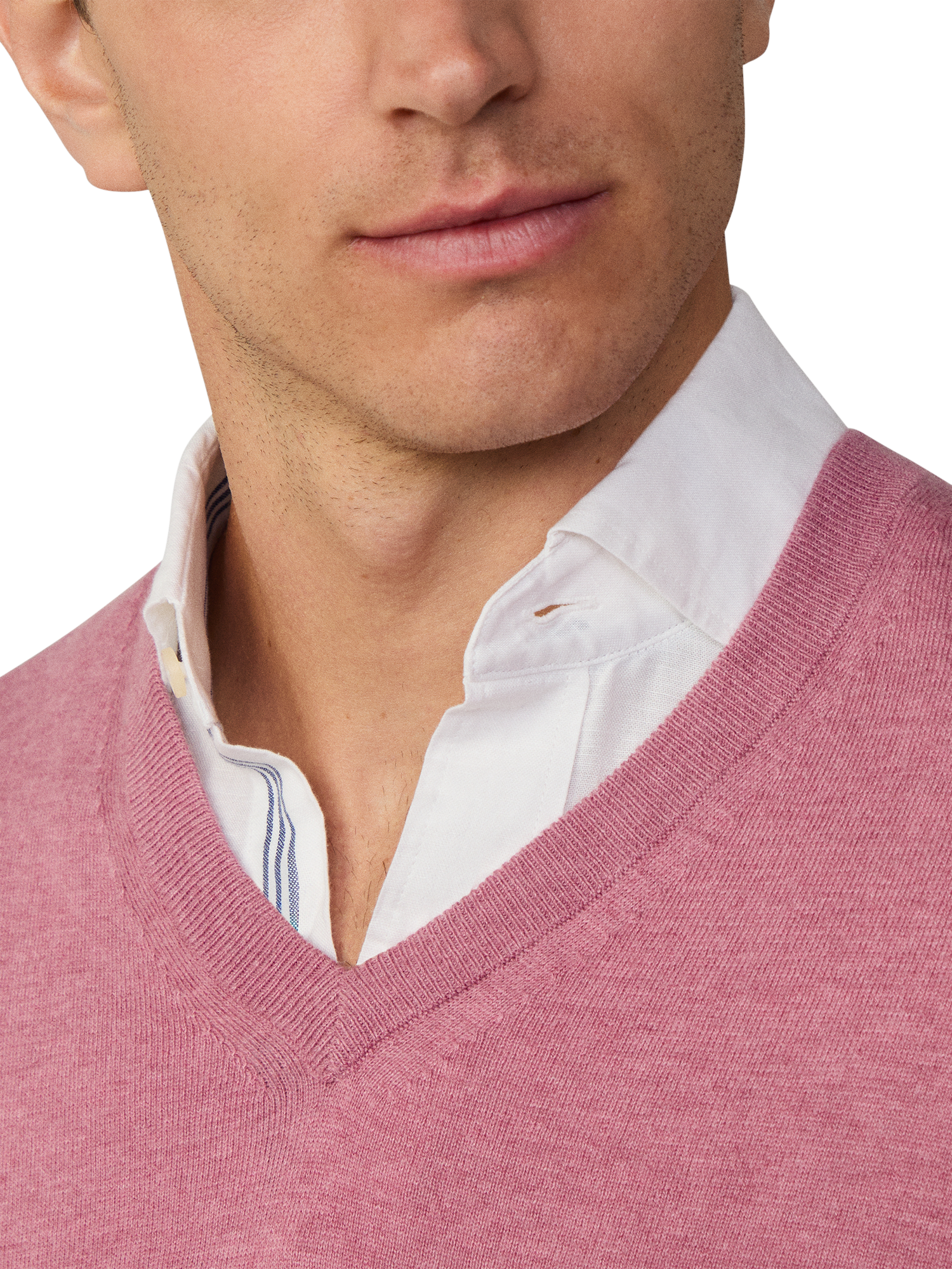 Product image 4 of 7, which shows Hackett London Cotton & Cashmere Blend V-Neck Jumper, Berry Red, XS