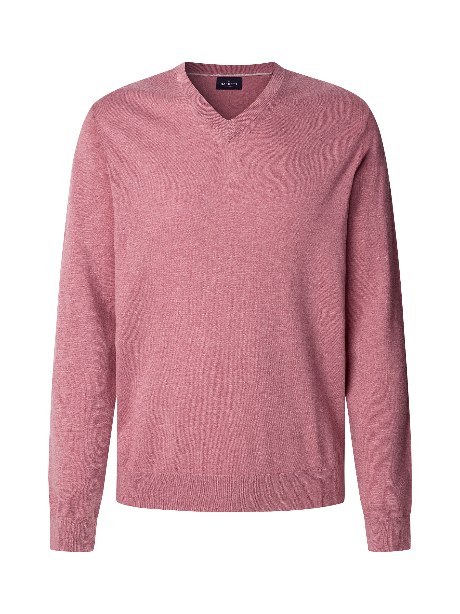 Product image 6 of 7, which shows Hackett London Cotton & Cashmere Blend V-Neck Jumper, Berry Red, XS